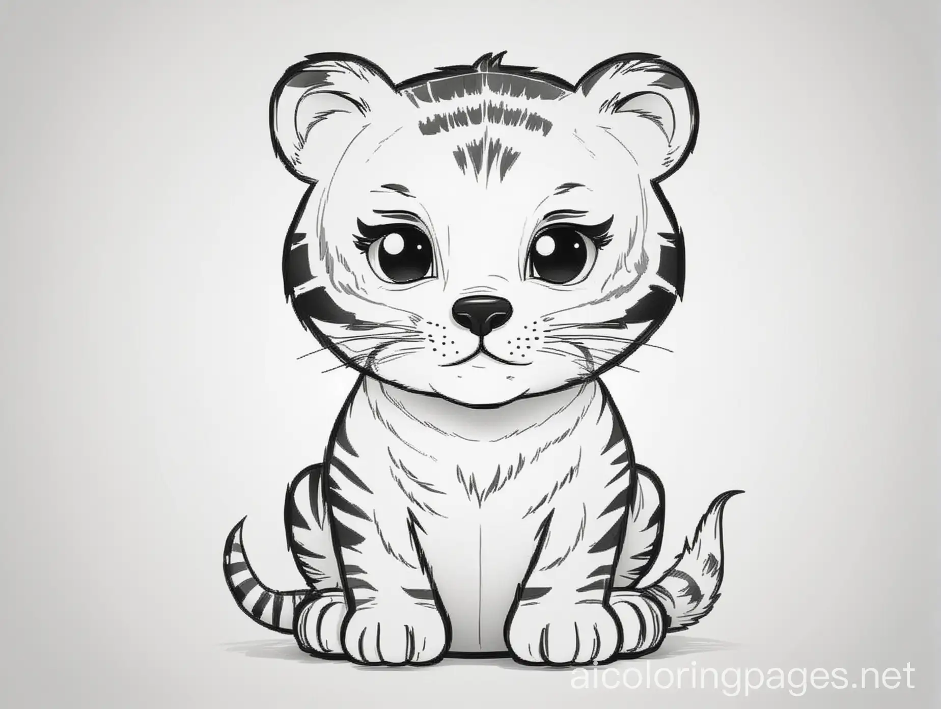 abstract shape of a cute and adorable tiger, facing the viewer, coloring page, Coloring Page, black and white, line art, white background, Simplicity, Ample White Space. The background of the coloring page is plain white to make it easy for young children to color within the lines. The outlines of all the subjects are easy to distinguish, making it simple for kids to color without too much difficulty, Coloring Page, black and white, line art, white background, Simplicity, Ample White Space. The background of the coloring page is plain white to make it easy for young children to color within the lines. The outlines of all the subjects are easy to distinguish, making it simple for kids to color without too much difficulty