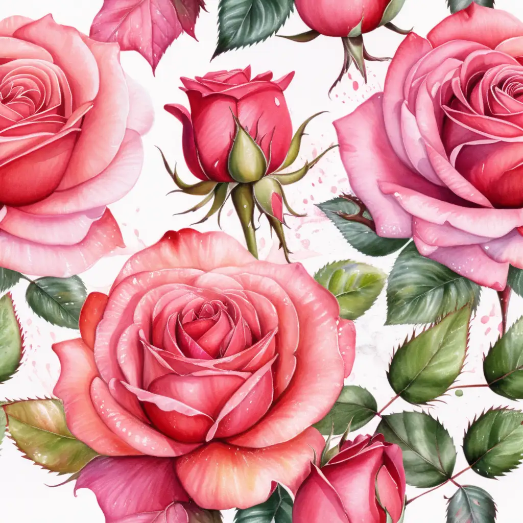 En rosa ros , med vattenfärg 