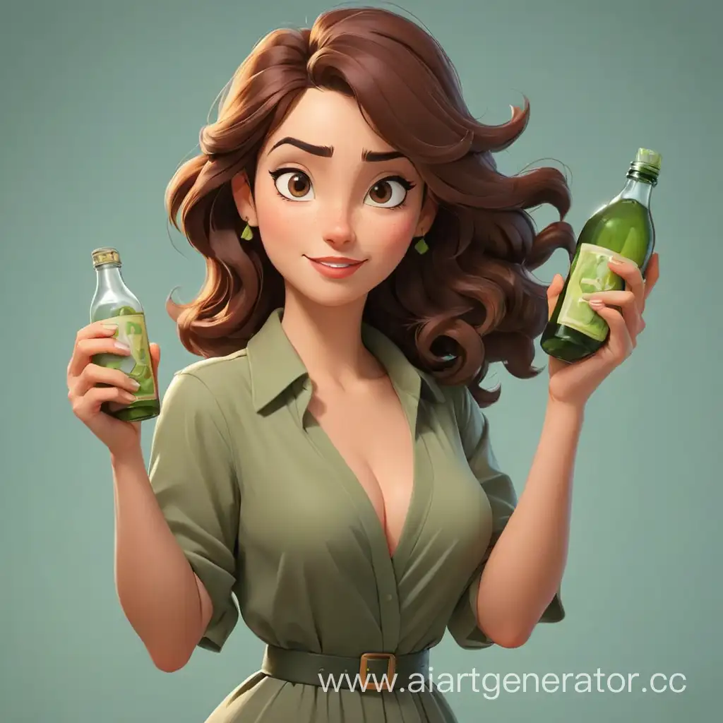 Cartoon-Woman-Holding-Bottles-with-Cheerful-Expression