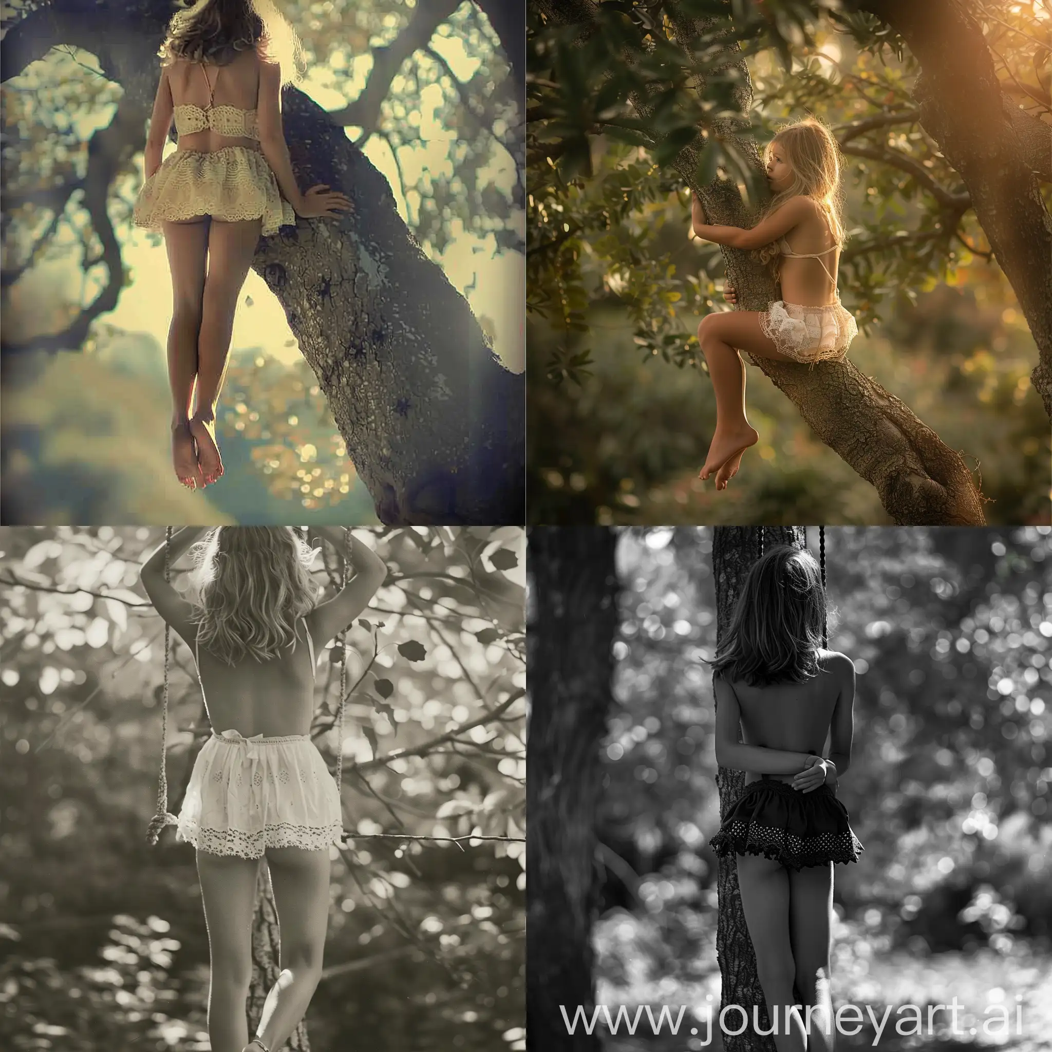 Beautiful-Girl-Hanging-on-a-Tree-with-Hands-Behind-Her-Back