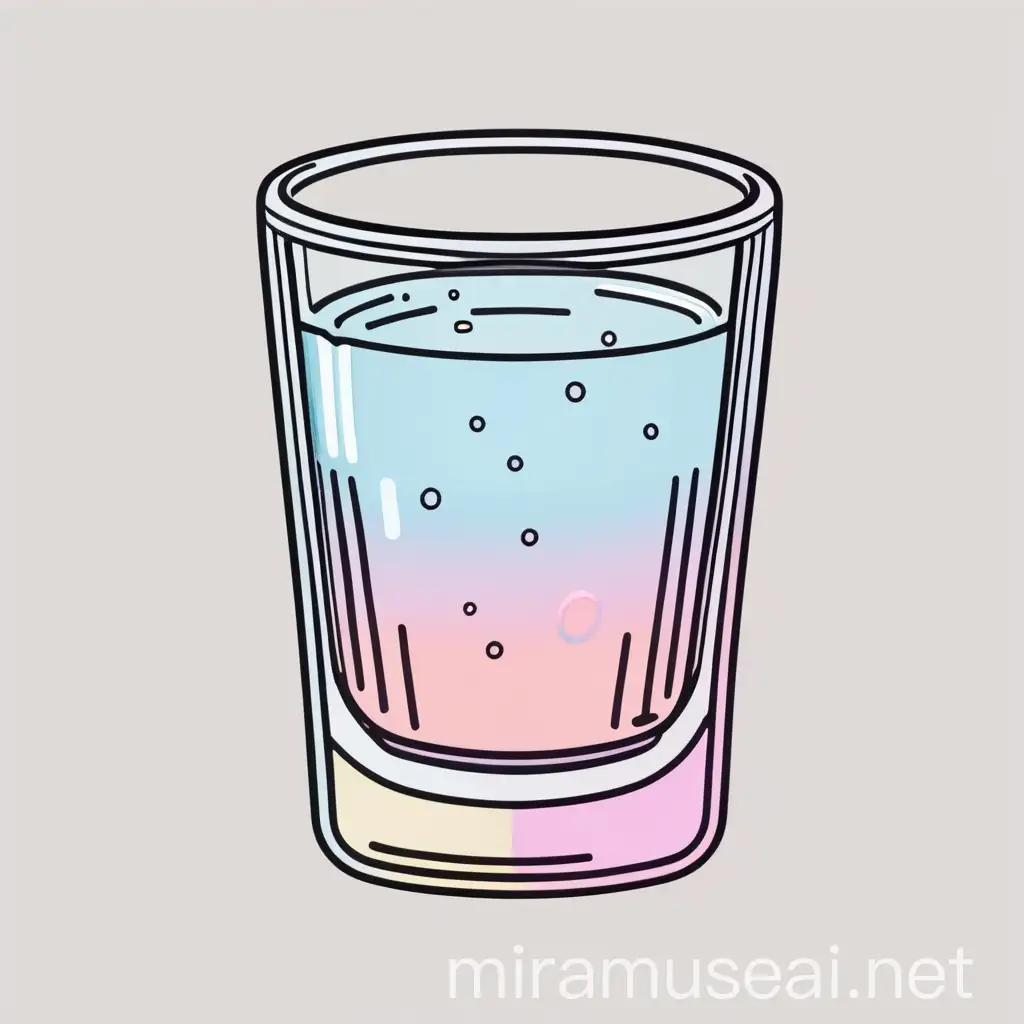 simplistic cartoony drawing of a shotglass. cartoon, simple, line art, pastel colors, shotglass, vodka, thick lines, no shading, low detail, anime