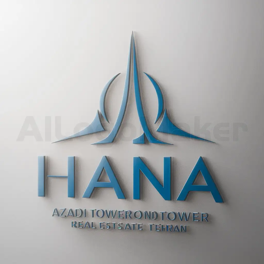 a logo design,with the text "HANA", main symbol:azadi tower in tehran,Moderate,be used in Real Estate industry,clear background