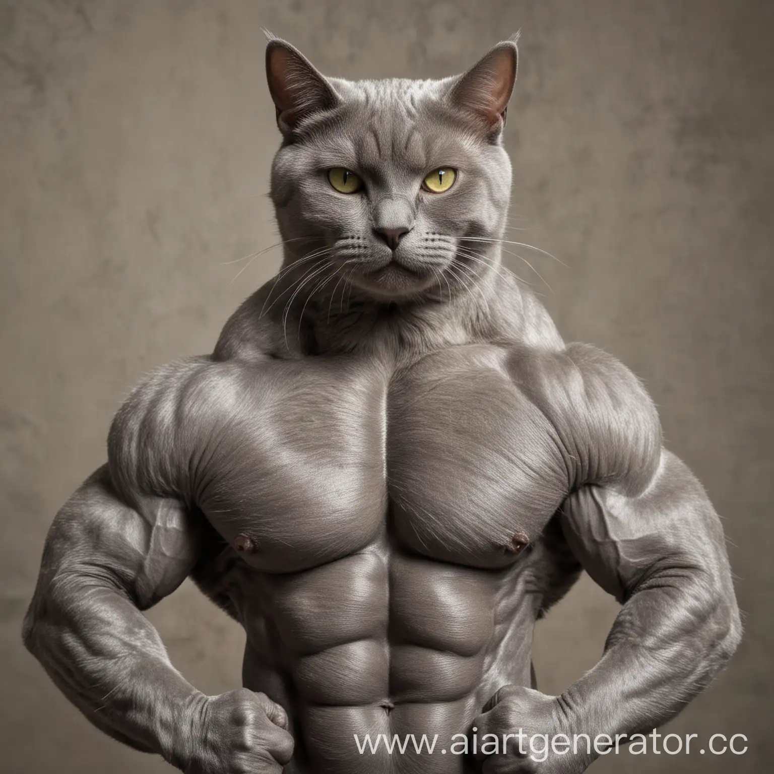 Muscular-Gray-Cat-Bodybuilder-Flexing