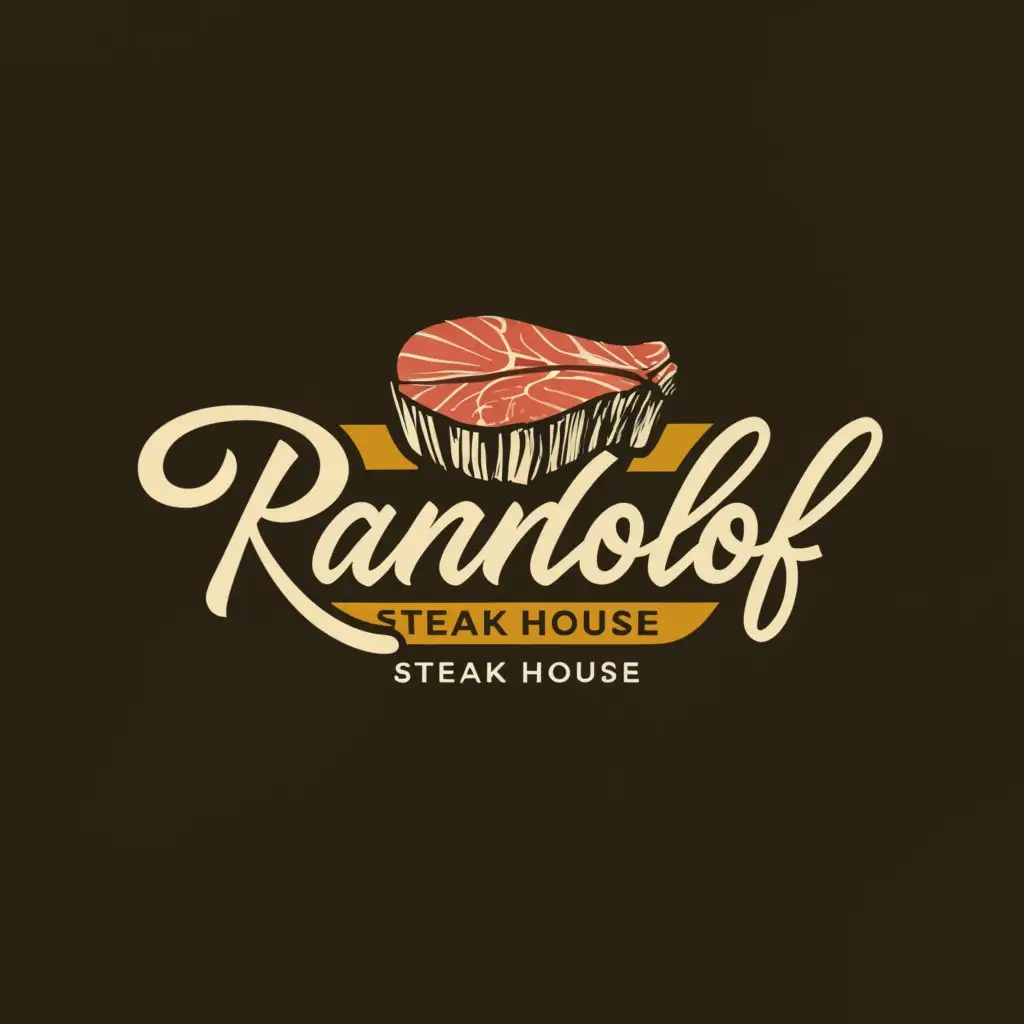 LOGO-Design-For-Randolf-Steak-House-Savory-Beef-Steak-with-Cow-Horn-Emblem-on-Clean-Background
