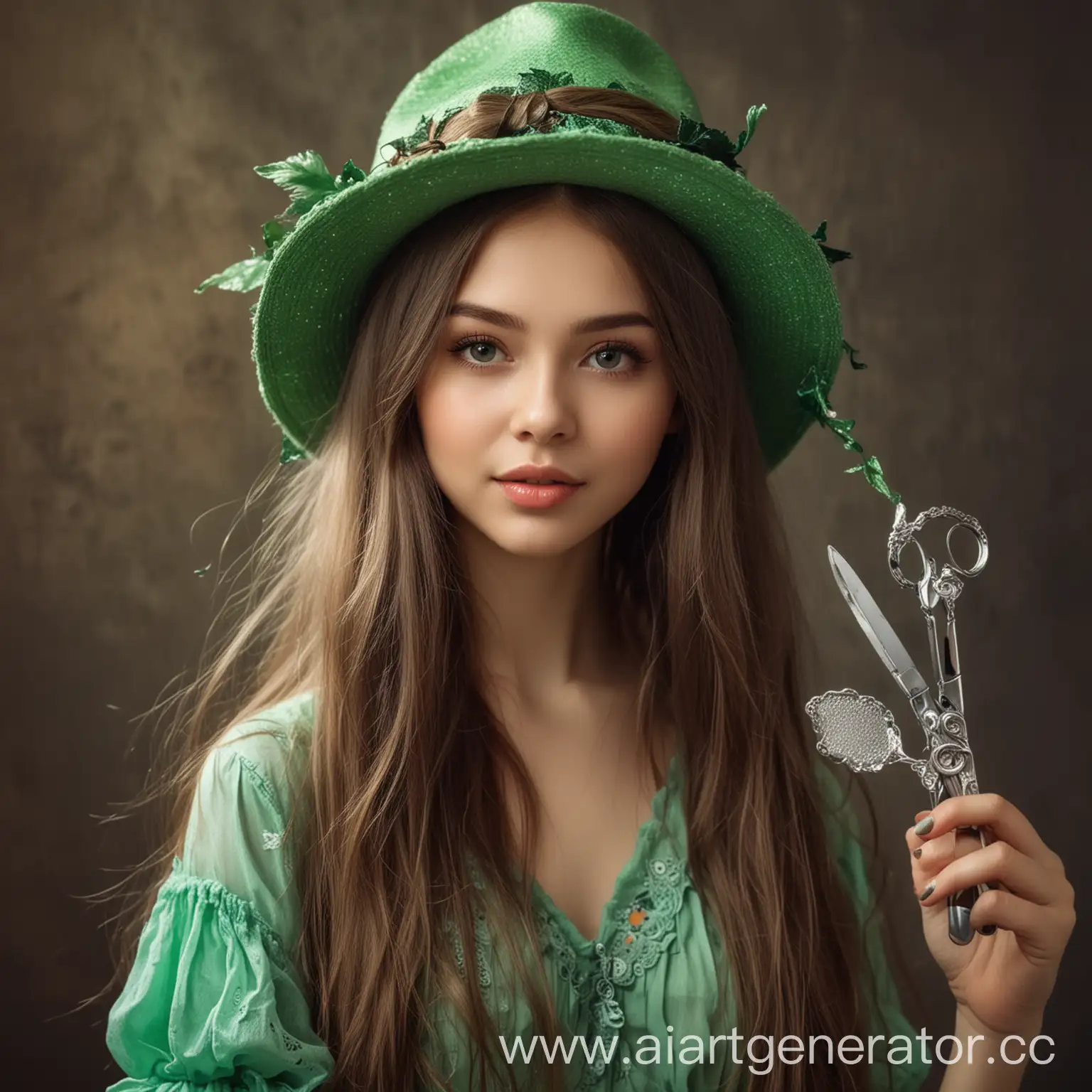 Beautiful-Girl-in-a-Green-Hat-with-Floating-Hair-Styling-Tools