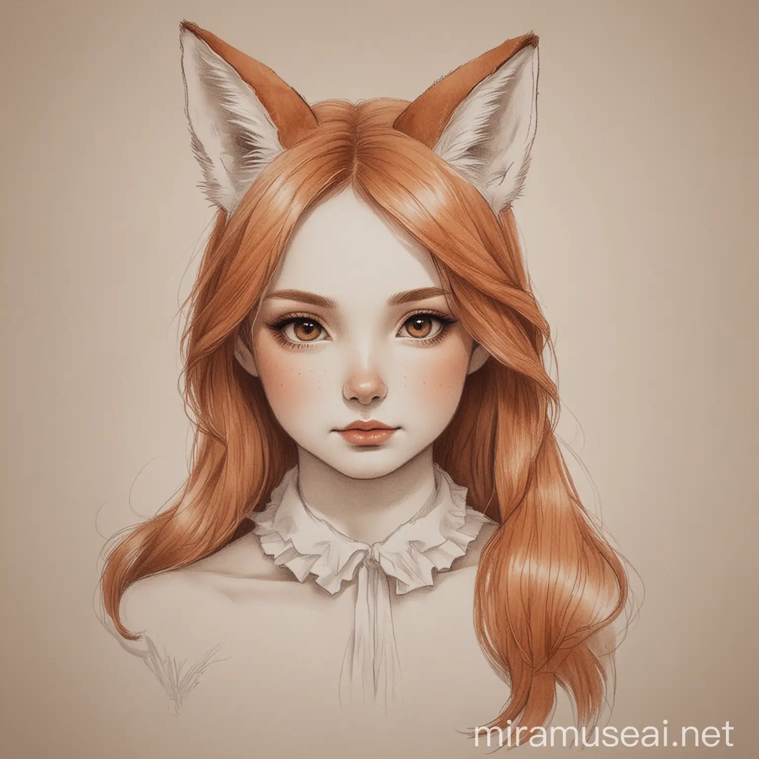 Whimsical Girl Dressed as a Fox with White Ears and Tail