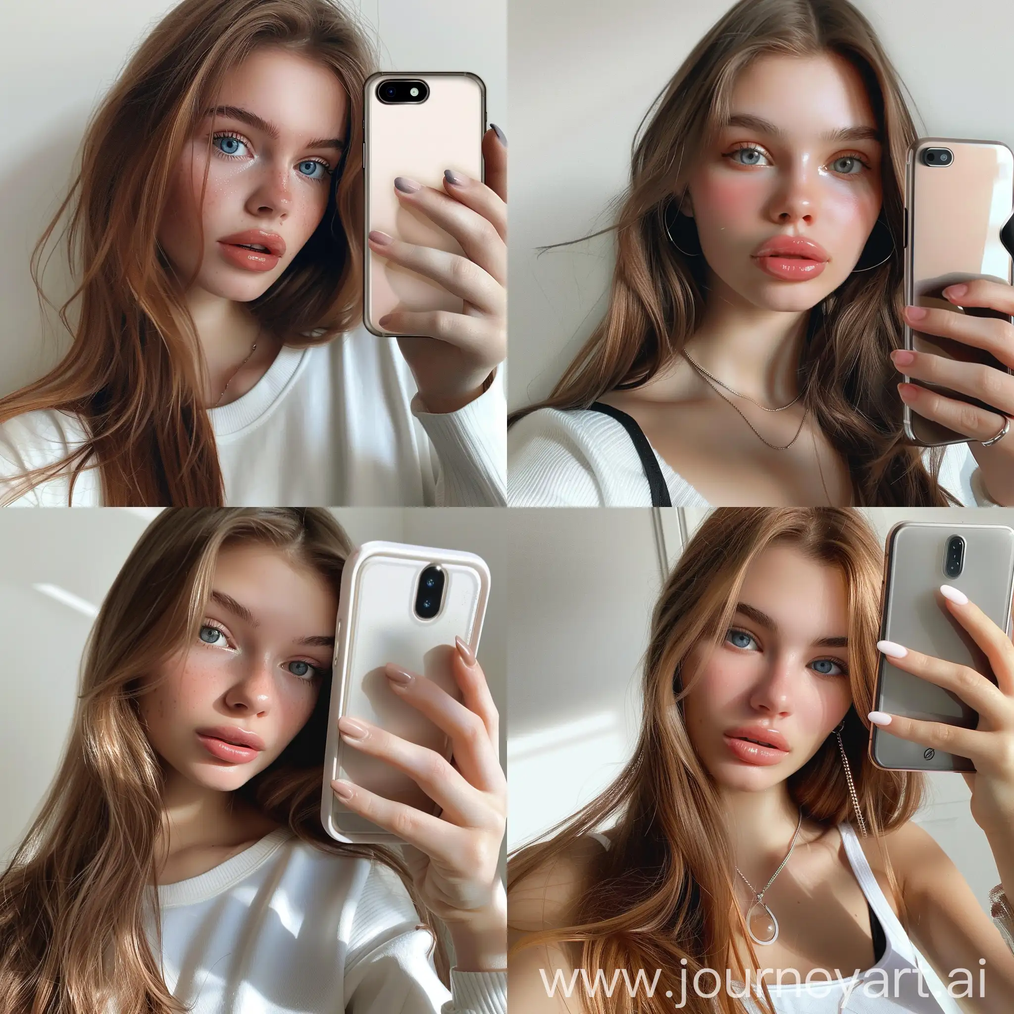 Aesthetic instagram selfie of a teenage influencer, taken from phone camera, super model