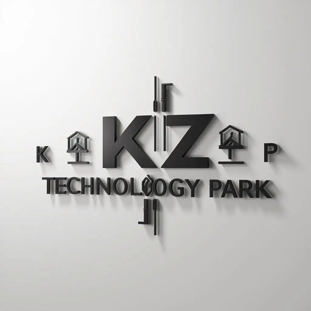 You are proffessional logo designer, i need 2d logo with white background, company name: KAZ TECHNOLOGY PARK, it makes building and welding, colors black and red, background is white, simple and minimalistic. icons should be connected with welding and building