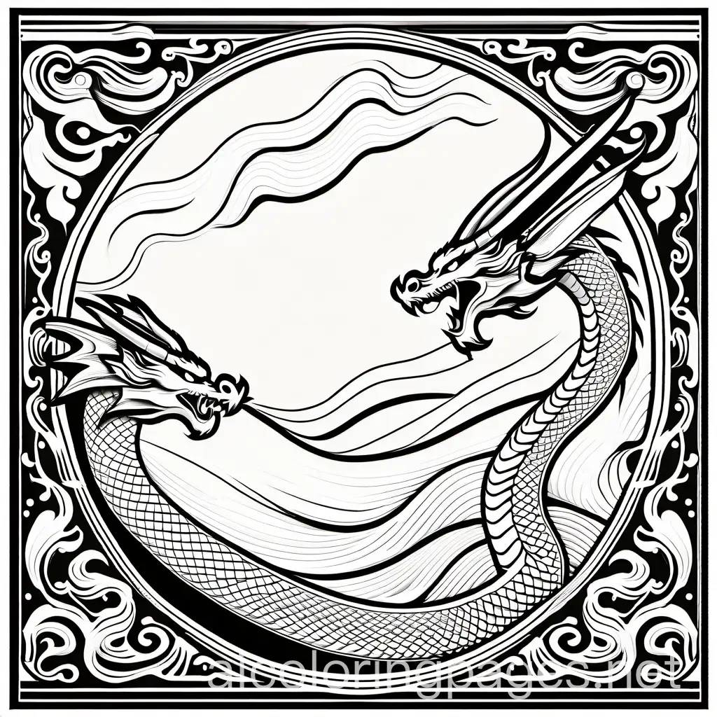 dragon battling a god, Coloring Page, black and white, line art, white background, Simplicity, Ample White Space