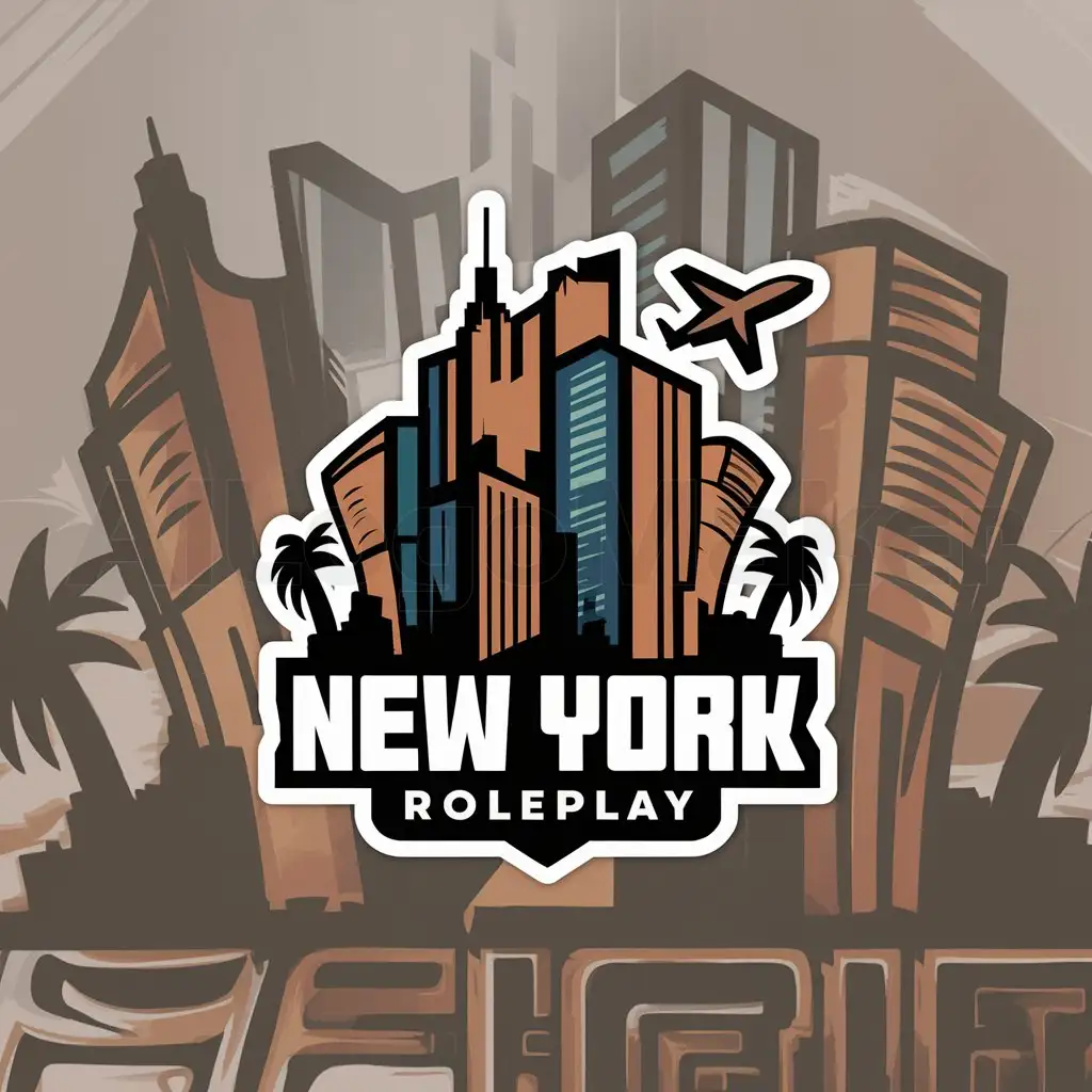 LOGO-Design-For-New-York-Roleplay-Animated-Skyline-with-Palm-Trees-and-Plane