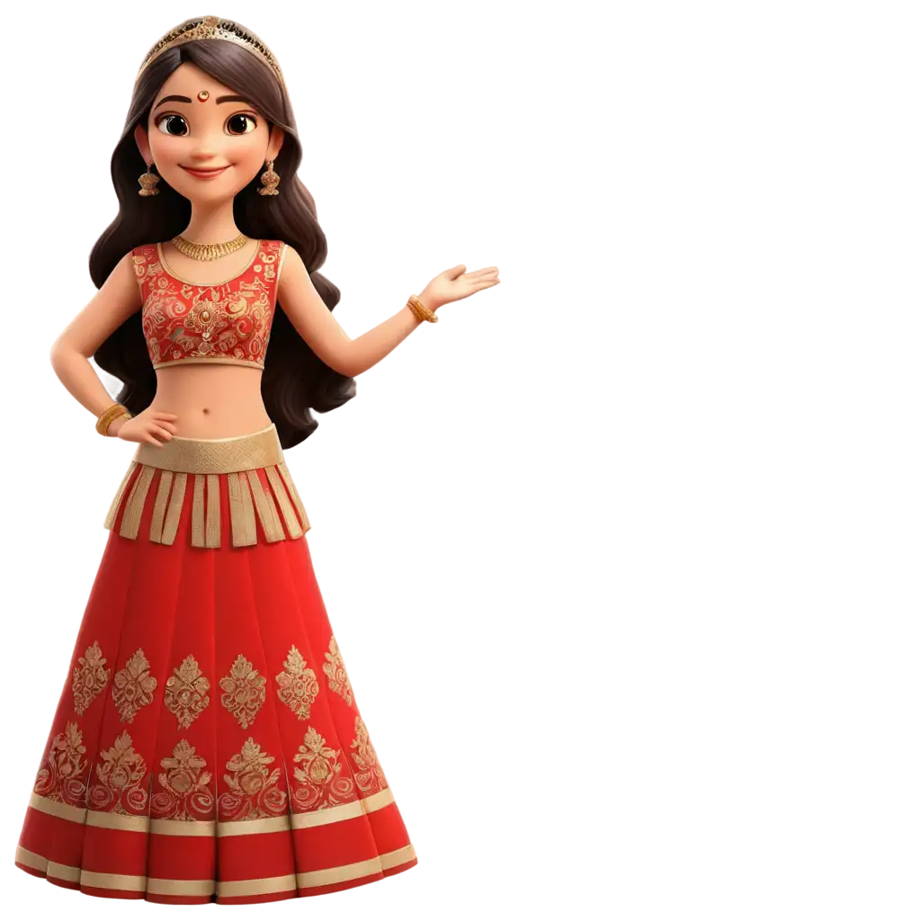 make a girl she awearing a red lehenga cartoon image