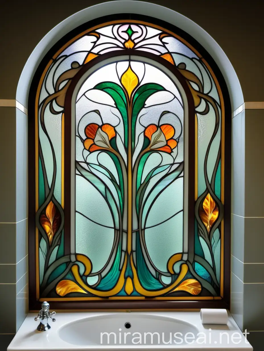 Art Nouveau Stained Glass Window in Toilet
