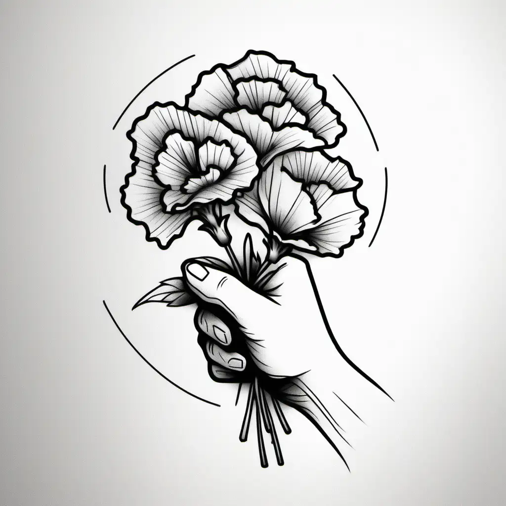 Minimalist Tattoo Sketch Hand Holding Red Carnations