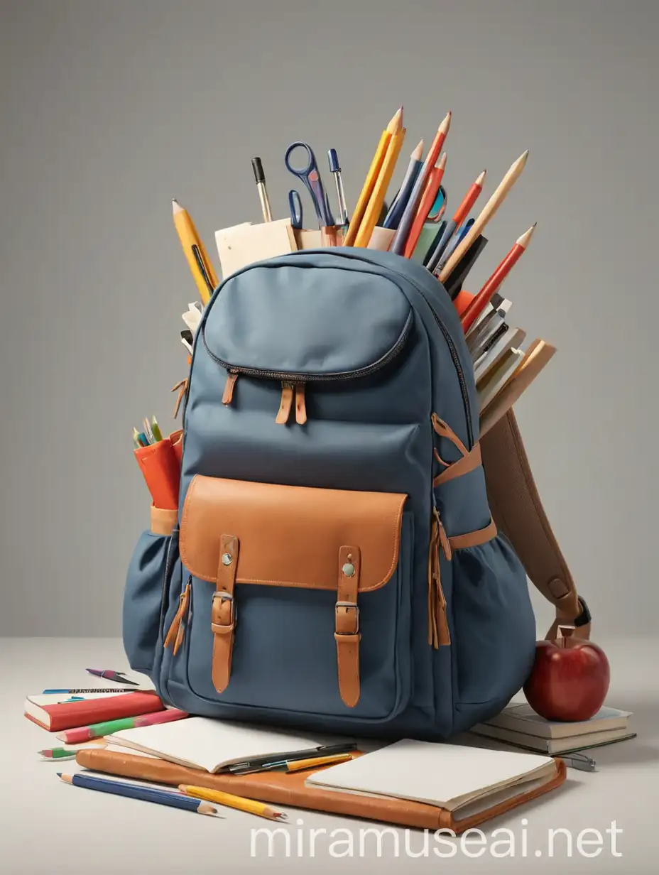 A study bag with study tools next to it, representing a return to school in an isolated background