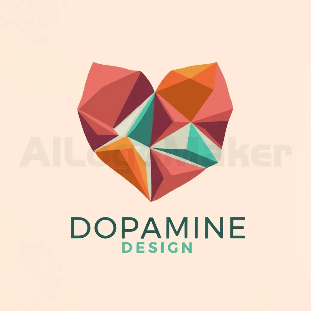 a logo design,with the text 'Dopamine Design', main symbol:Colorful simple geometric heart,Minimalistic,clear background;Fancy font,more unicorn-like