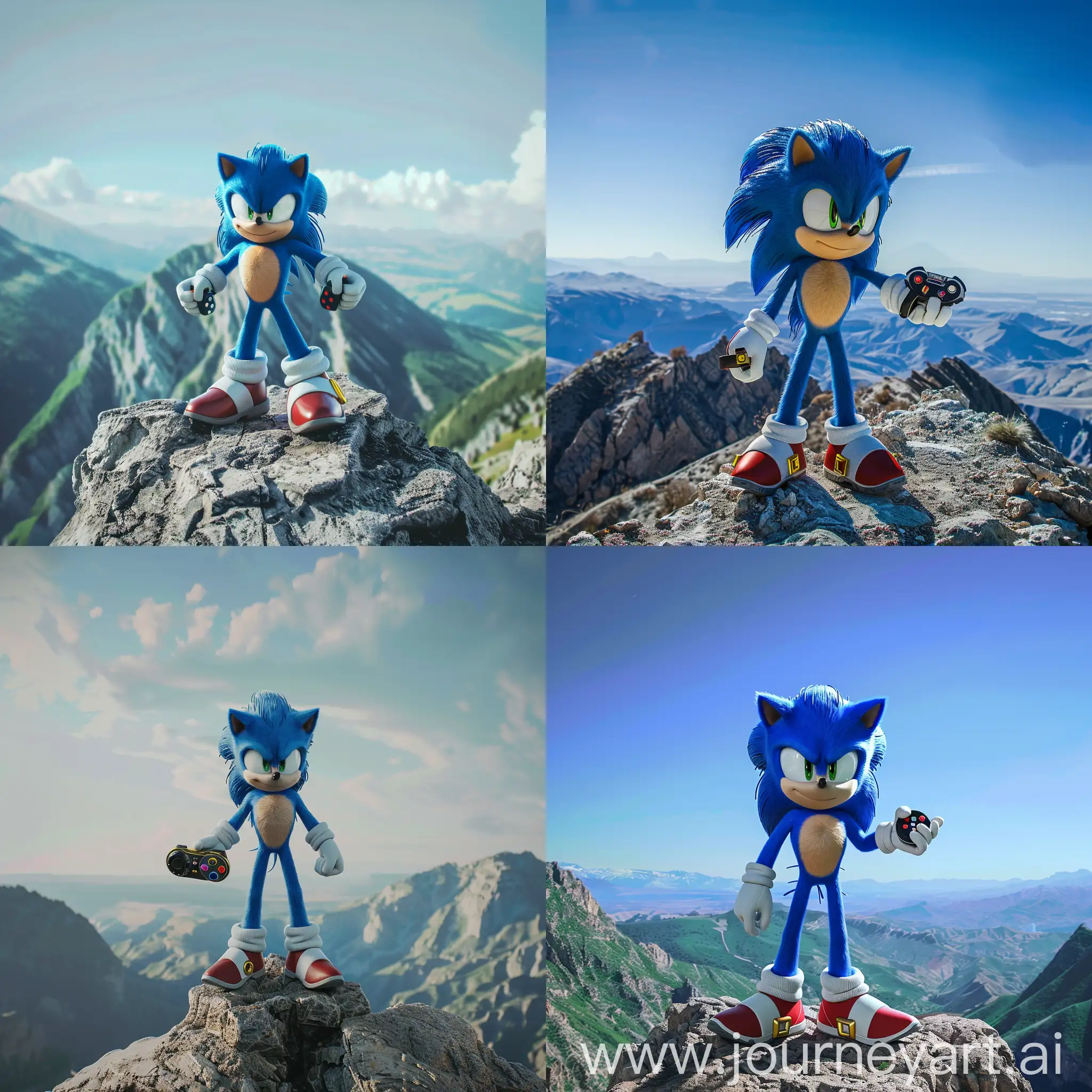 Sonic-the-Hedgehog-atop-Majestic-Mountain-with-Joystick-in-Hand