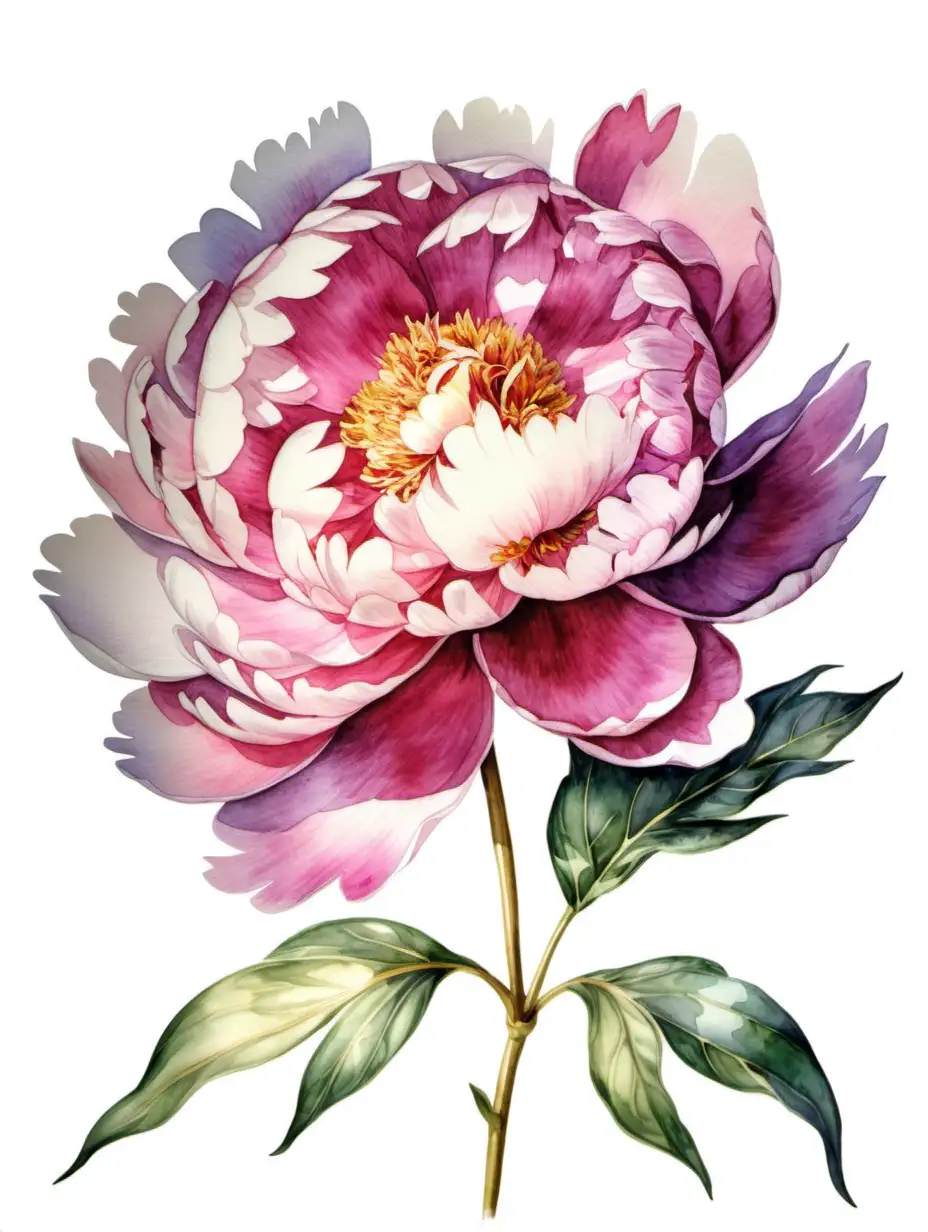 Watercolor-Drawing-of-Peony-on-White-Background