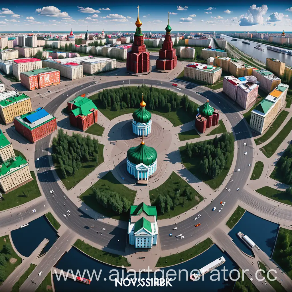 Обложка города со всеми достопримечательностями Новосибирска