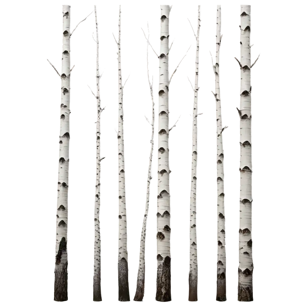 A row of birch trees with no leaves in the winter. showing bare branches