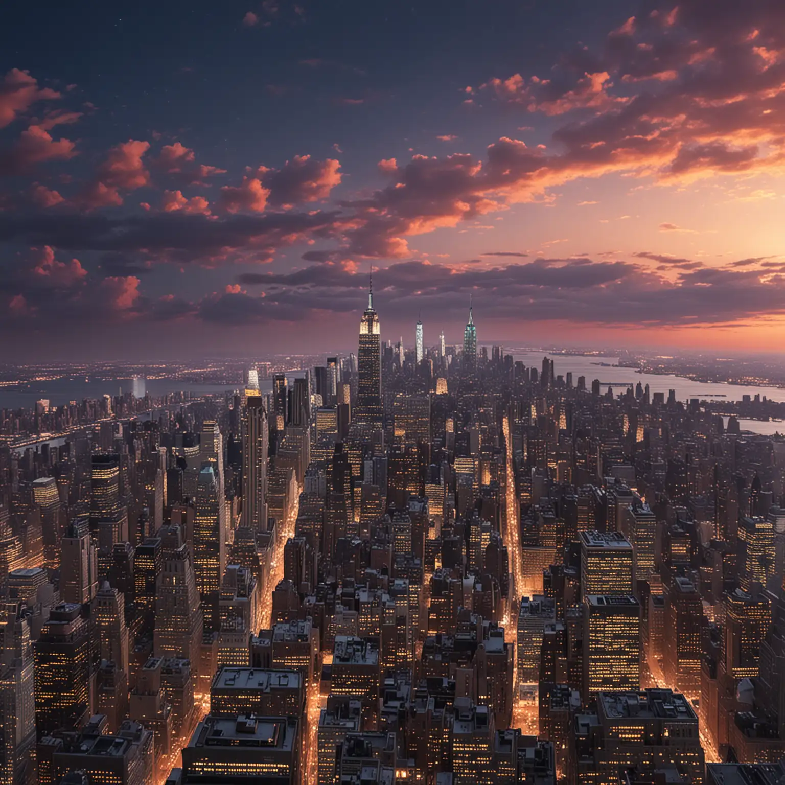 Manhattan-Cityscape-at-Evening-with-Dramatic-Sky-Effect