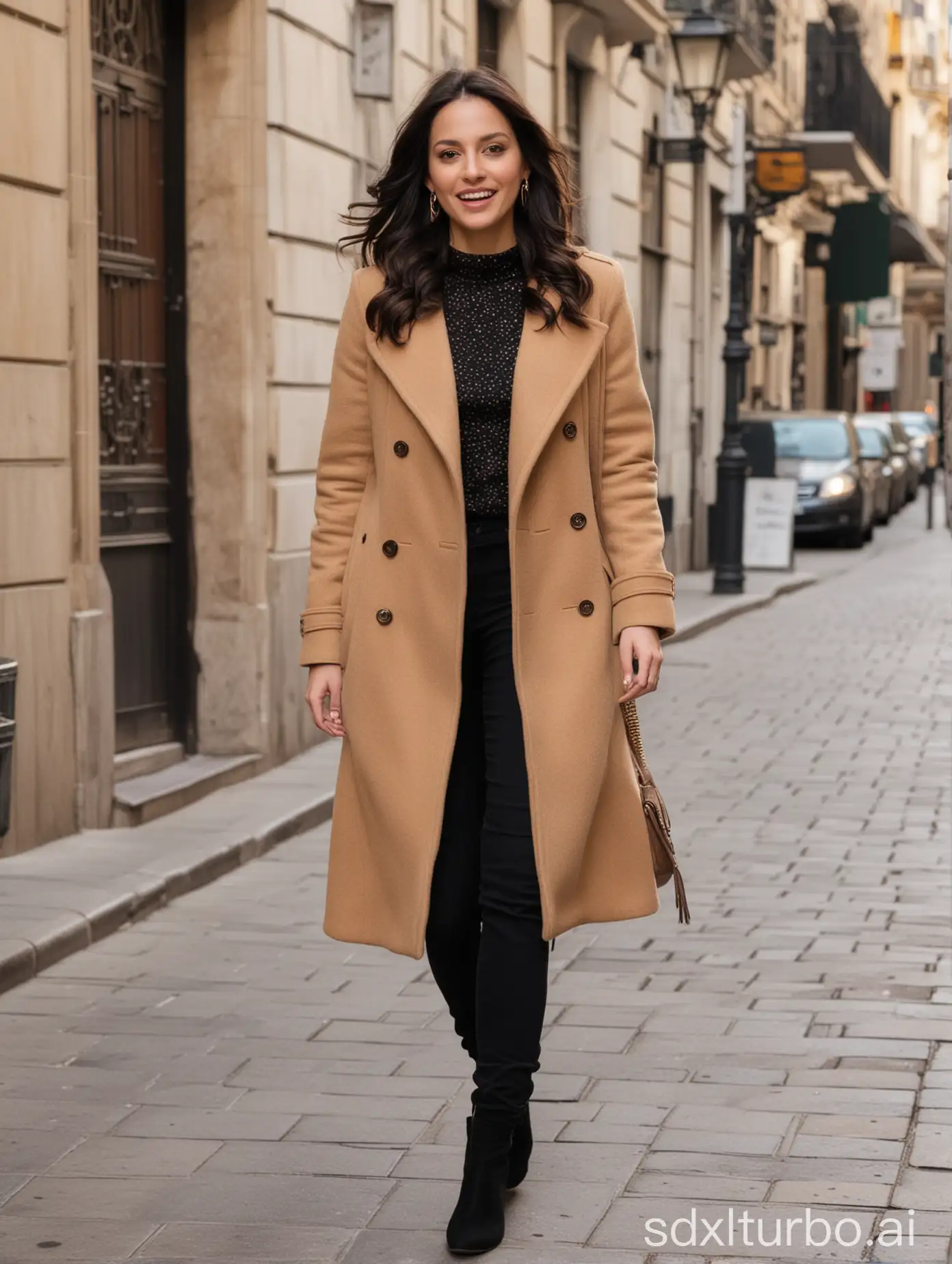 Detailed Ines Arrimadas walk on the street of December elegantly and warm dressed