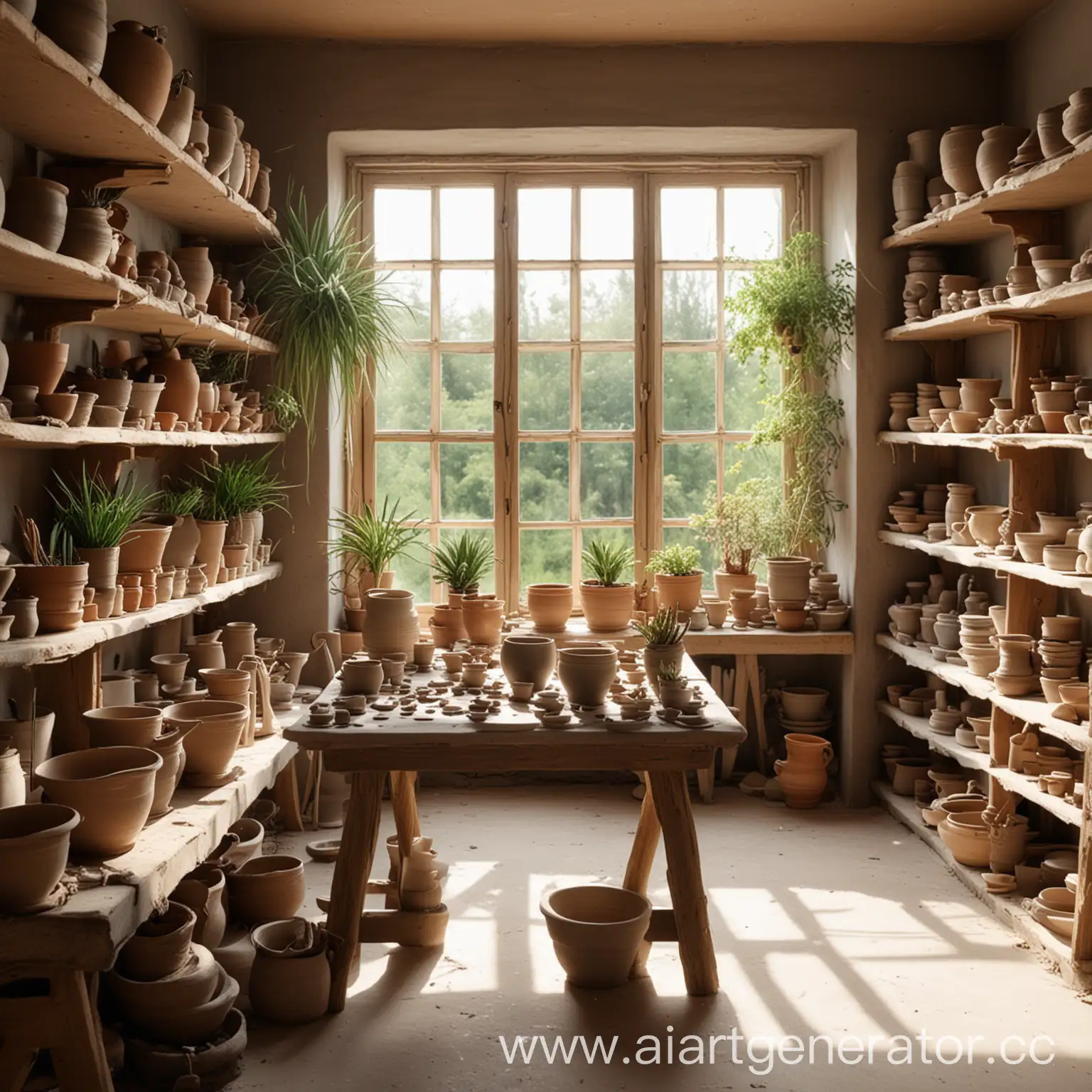 Vibrant-Pottery-Workshop-Potters-Wheel-and-Clay-Artifacts-in-Natural-Light