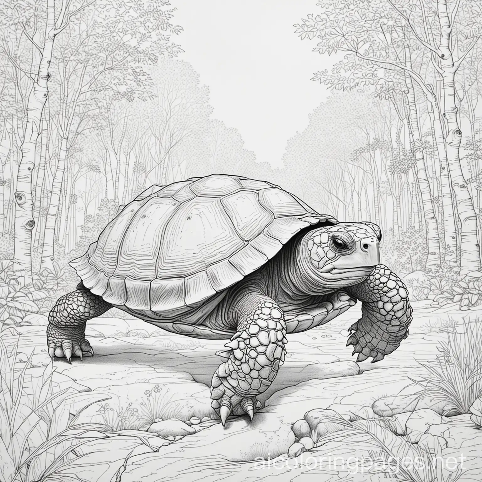 colouring book forest tortoise with action moment, Coloring Page, black and white, line art, white background, Simplicity, Ample White Space. The background of the coloring page is plain white to make it easy for young children to color within the lines. The outlines of all the subjects are easy to distinguish, making it simple for kids to color without too much difficulty, Coloring Page, black and white, line art, white background, Simplicity, Ample White Space. The background of the coloring page is plain white to make it easy for young children to color within the lines. The outlines of all the subjects are easy to distinguish, making it simple for kids to color without too much difficulty