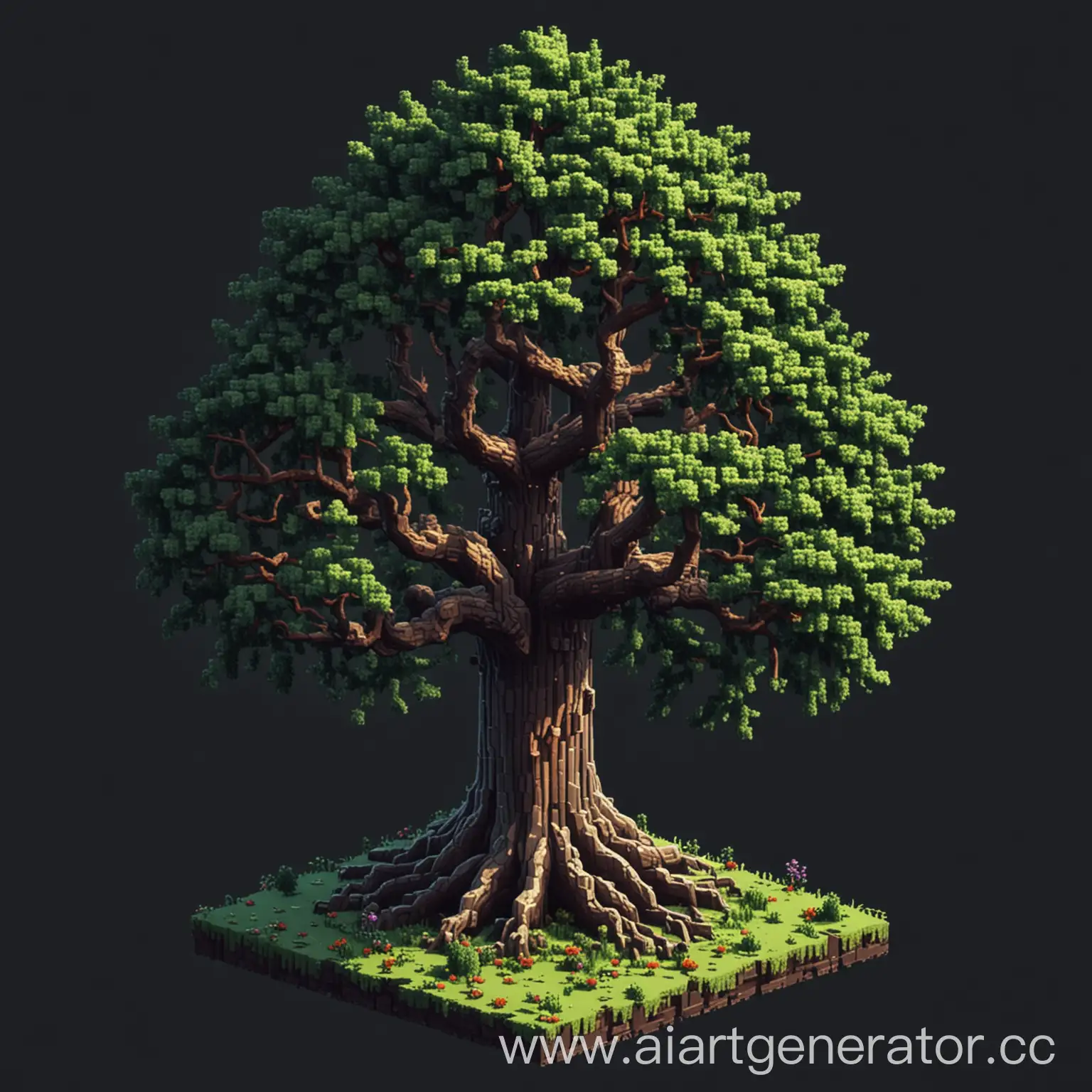 дерево в изометрии в стиле пиксельарт, большой размер, темное фэнтази