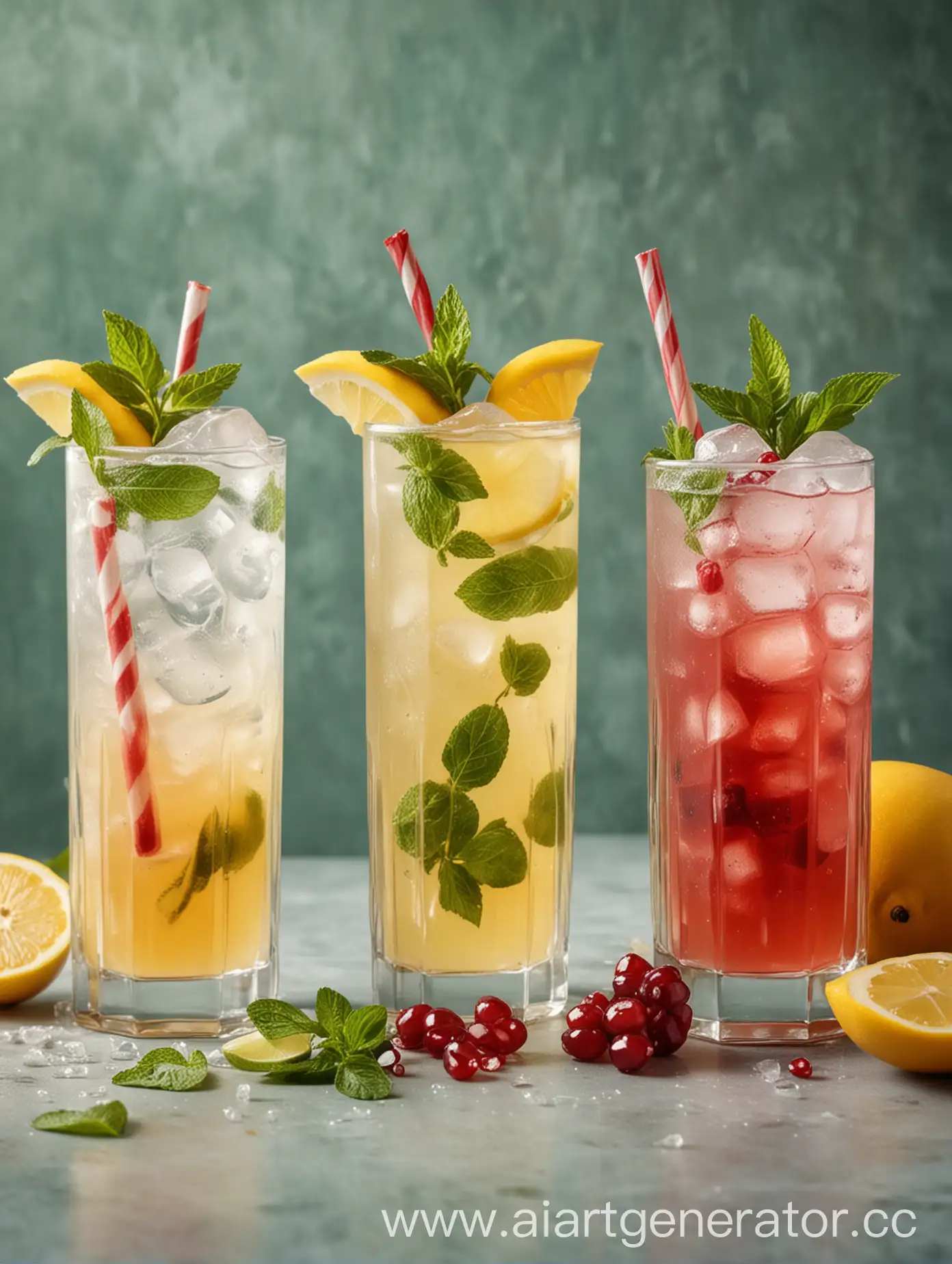 Refreshing-Lemonade-Trio-Pomegranate-Tonic-Ginger-Sparkle-and-Mango-Delight