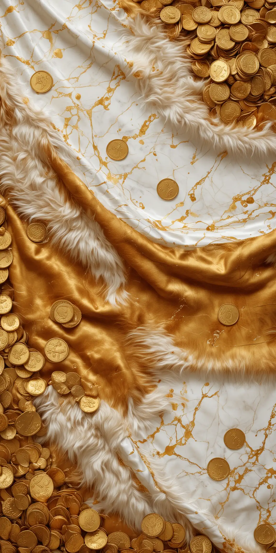 Surreal Marble Flag Banner with Golden Treasures and Honey Brown Fur Accents