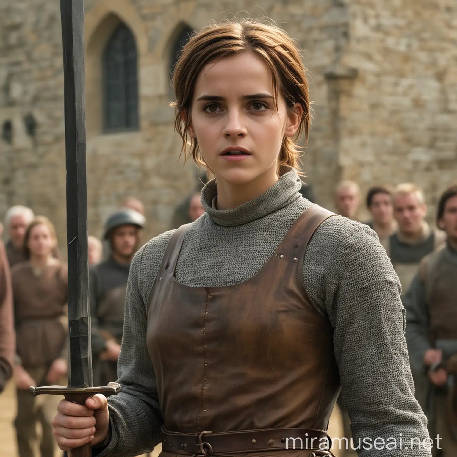 Emma Watson Portraying Joan of Arc at the Stake in Dramatic Scene