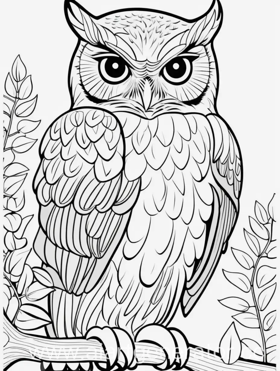Childrens-Owl-Coloring-Page-Bold-Contours-in-Monochrome