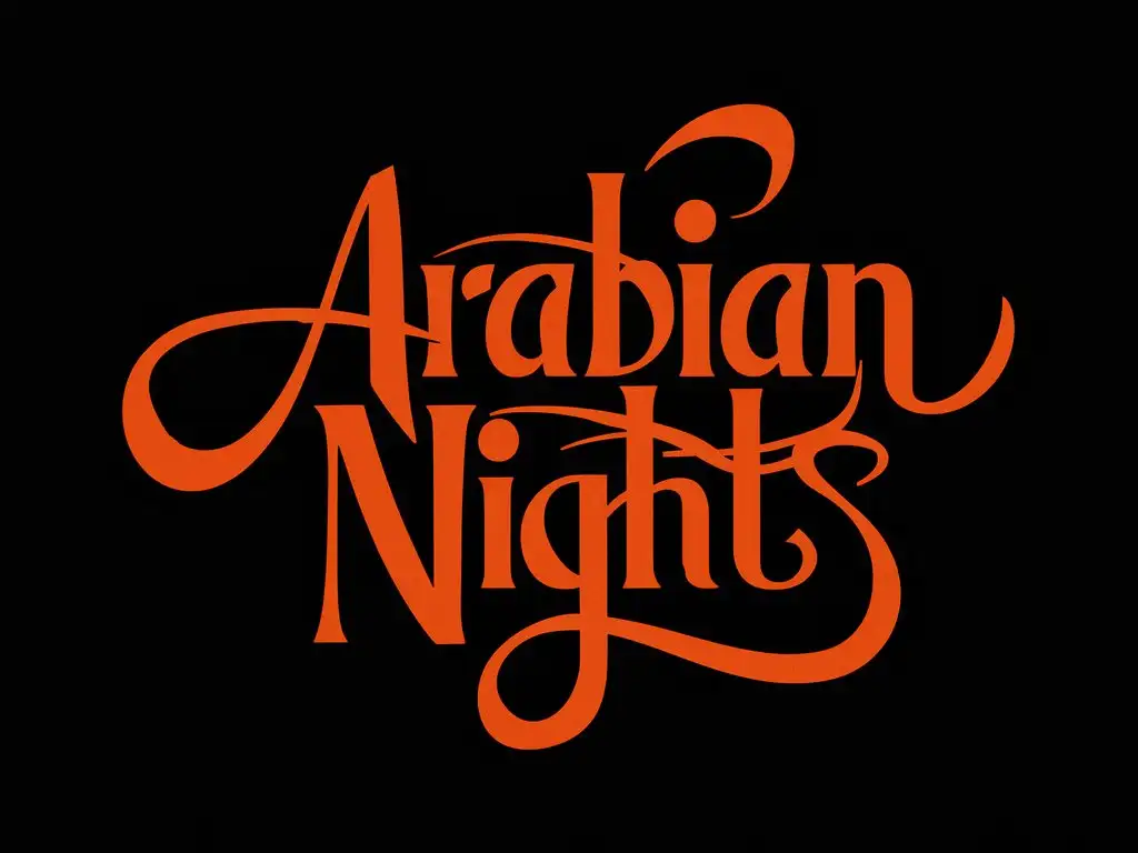 Intricate-Orange-Arabian-Nights-Script-Against-Black-Background