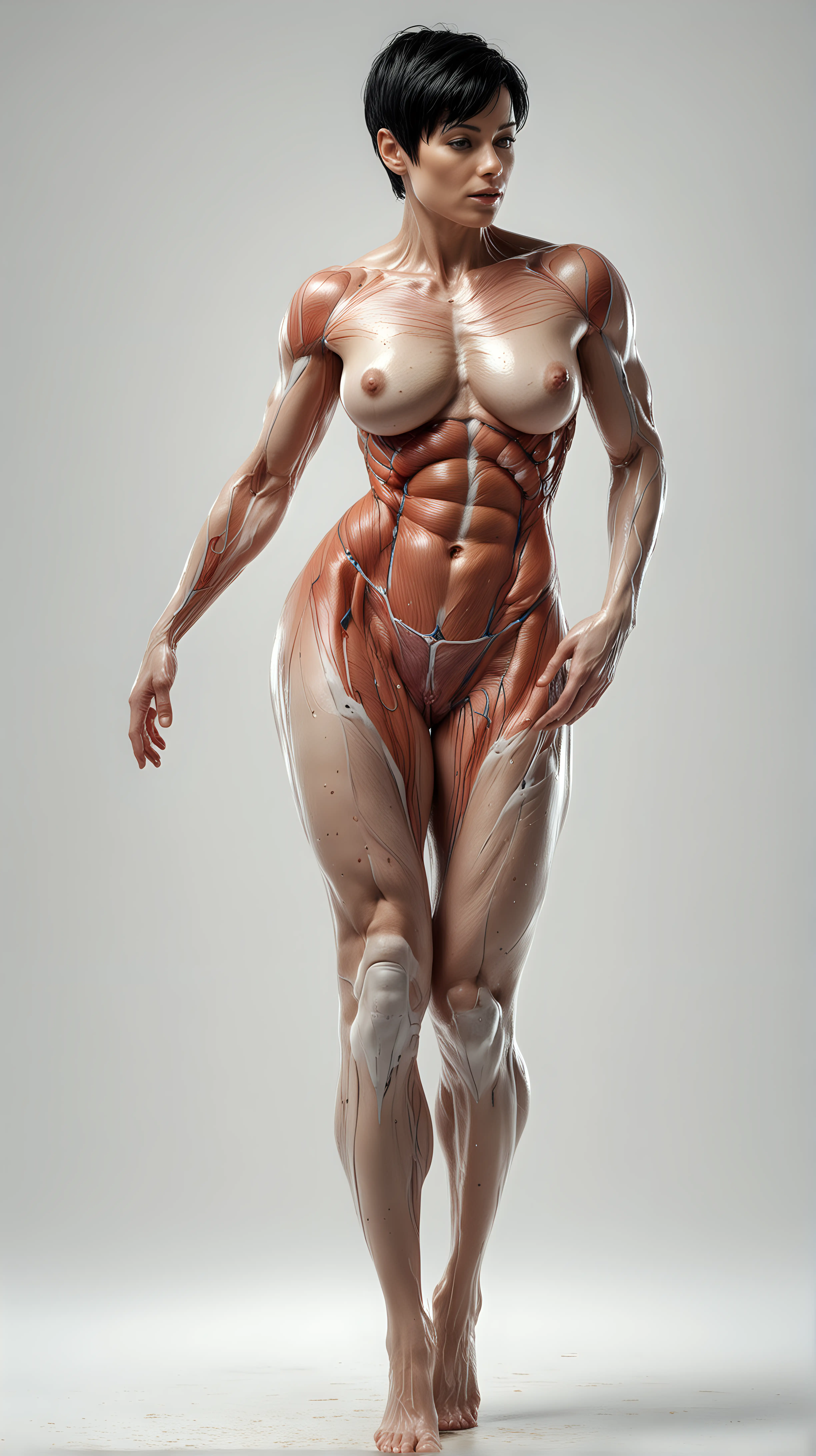 Female Muscle and Circulatory System Anatomy Athletic Figure in Wet Look Running
