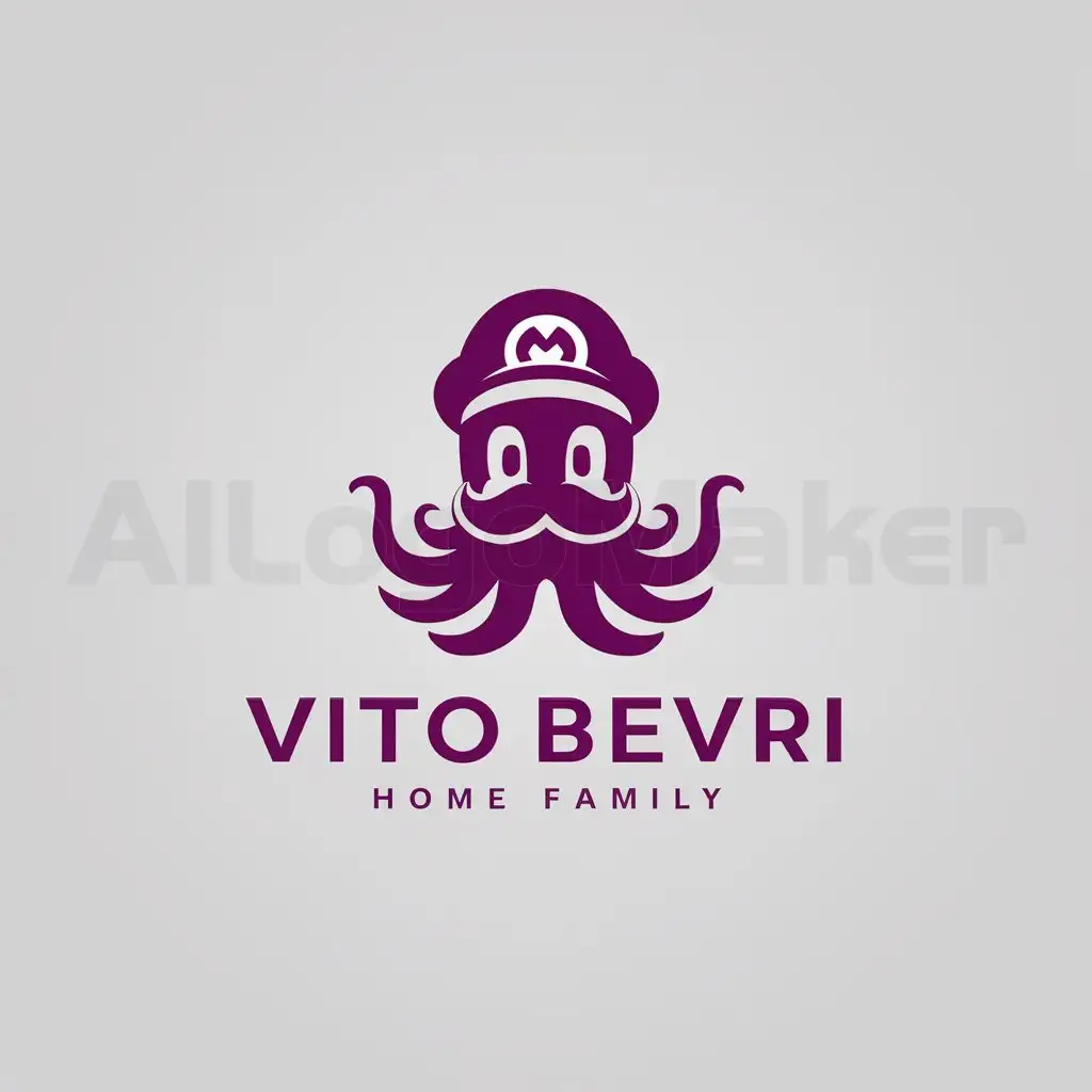 a logo design,with the text "Vito Bevri", main symbol:A purple-colored octopus with a mustache and a cap like Mario's. Vector style, transparent background,Minimalistic,be used in Home Family industry,clear background
