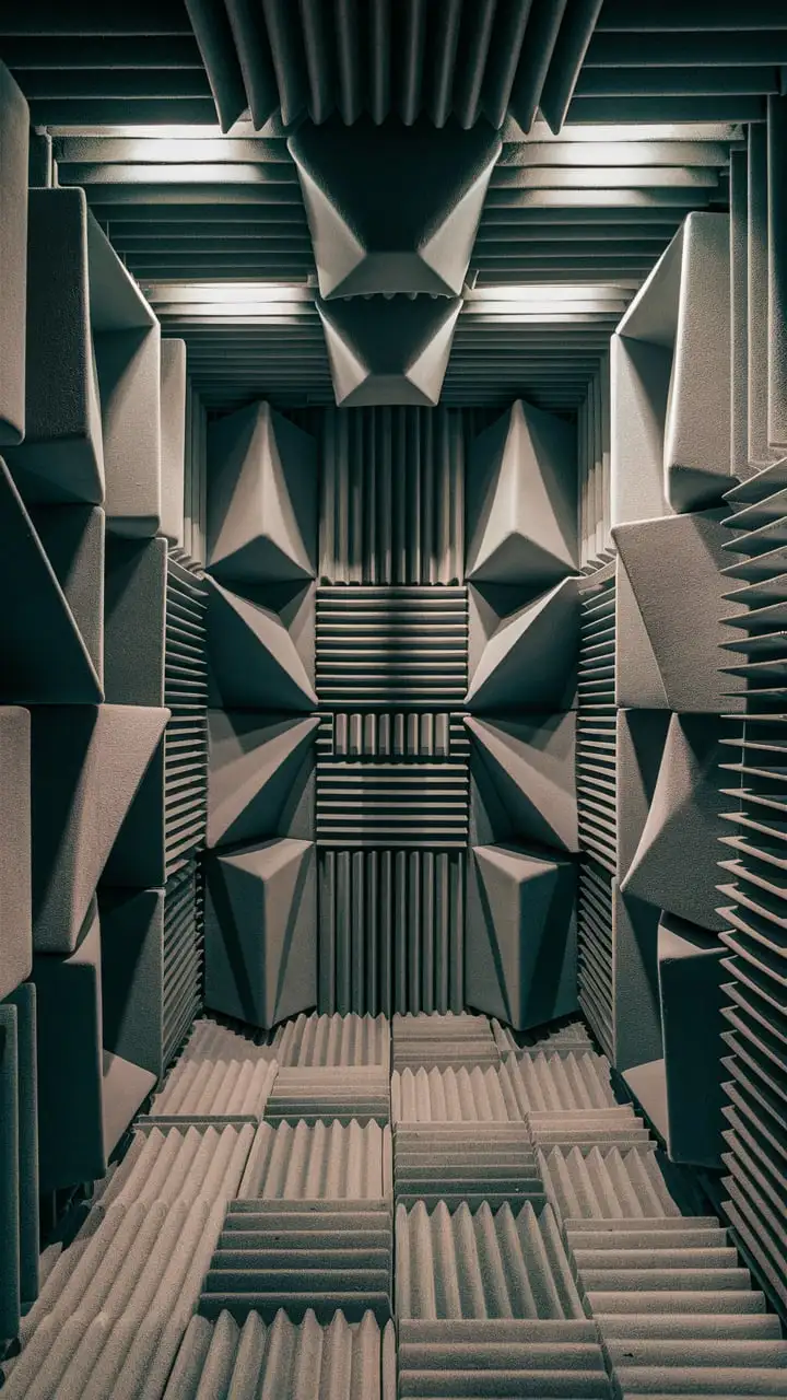 The soundproof room is designed to create an optimal environment for sound isolation and acoustic control. The walls are meticulously covered with high-density acoustic foam panels, which are strategically placed to absorb sound waves and minimize echo. These foam panels, often pyramid or wedge-shaped, are specifically chosen for their superior sound-absorbing properties.

Upon entering the room, one immediately notices the soft texture and uniform pattern of the acoustic foam, which not only serves a functional purpose but also adds a professional aesthetic to the space. The room is completely isolated from external noise, creating a quiet and controlled atmosphere.

The floor is carpeted to further reduce sound reflection, while the ceiling is also treated with acoustic foam to ensure comprehensive soundproofing. The room is equipped with proper ventilation to maintain comfort without compromising the sound isolation.

This setup is ideal for activities that require a professional-grade acoustic environment, such as audio recording, music practice, and sound-sensitive tasks. The combination of high-quality acoustic foam and strategic design ensures that the room provides an environment free from unwanted noise and echo, enhancing the clarity and quality of any audio activity conducted within.


