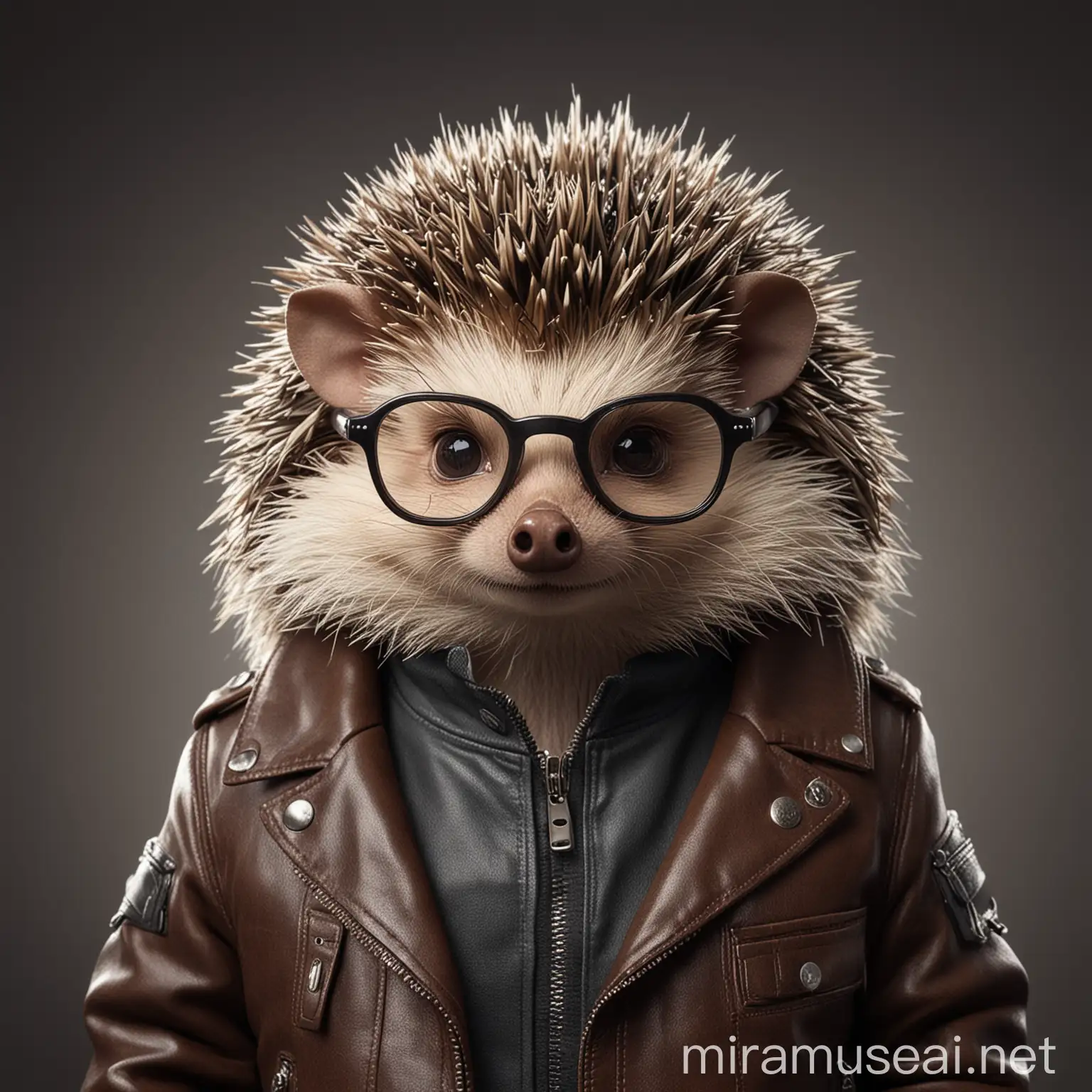 Cool Hedgehog Wearing Glasses and Leather Jacket