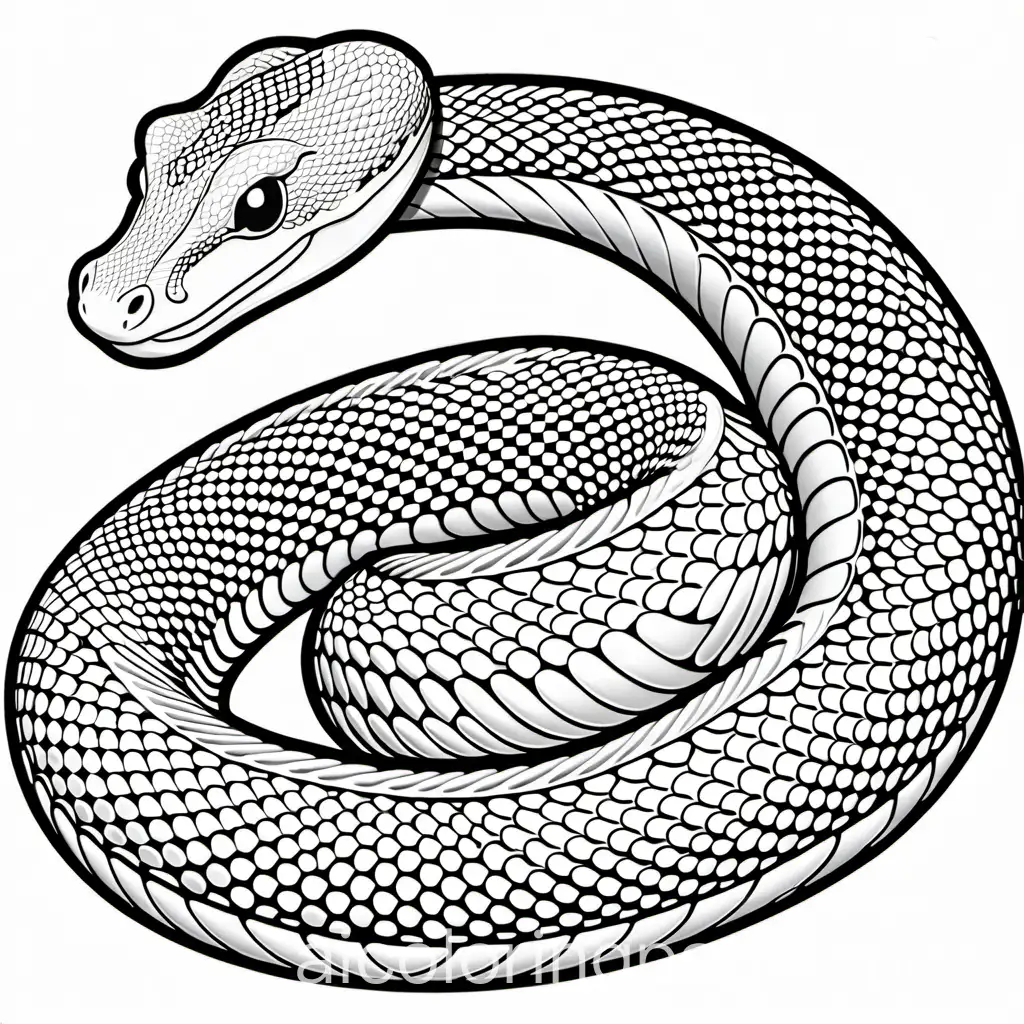 Python, Coloring Page, black and white, line art, white background, Simplicity, Ample White Space. The background of the coloring page is plain white to make it easy for young children to color within the lines. The outlines of all the subjects are easy to distinguish, making it simple for kids to color without too much difficulty, Coloring Page, black and white, line art, white background, Simplicity, Ample White Space. The background of the coloring page is plain white to make it easy for young children to color within the lines. The outlines of all the subjects are easy to distinguish, making it simple for kids to color without too much difficulty