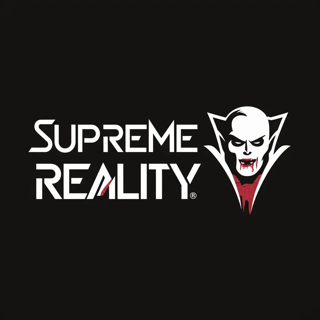 a logo design,with the text "Supreme Reality", main symbol:Bloody vampire in a plain black background,Moderate,clear background