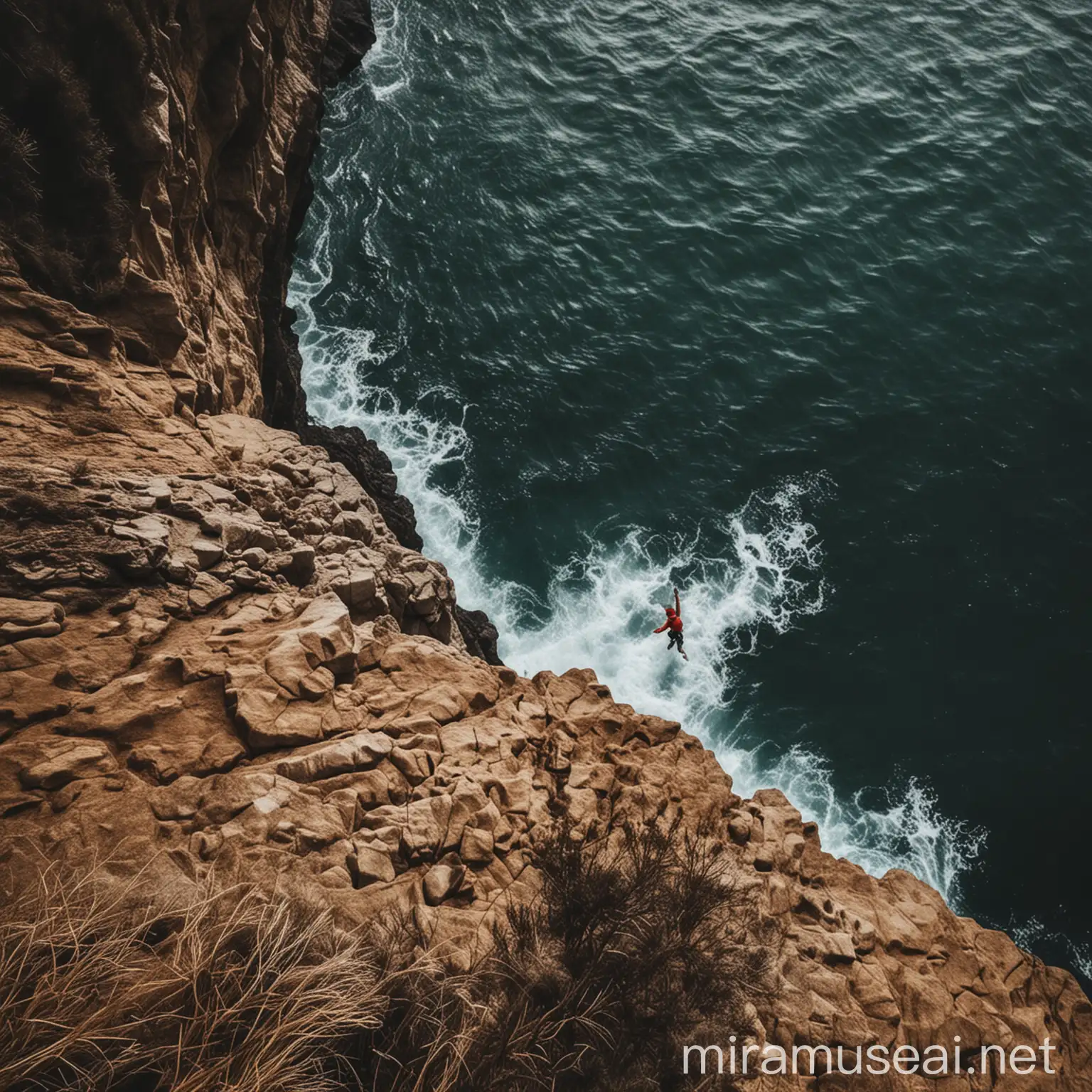 person  on 
cliff water

