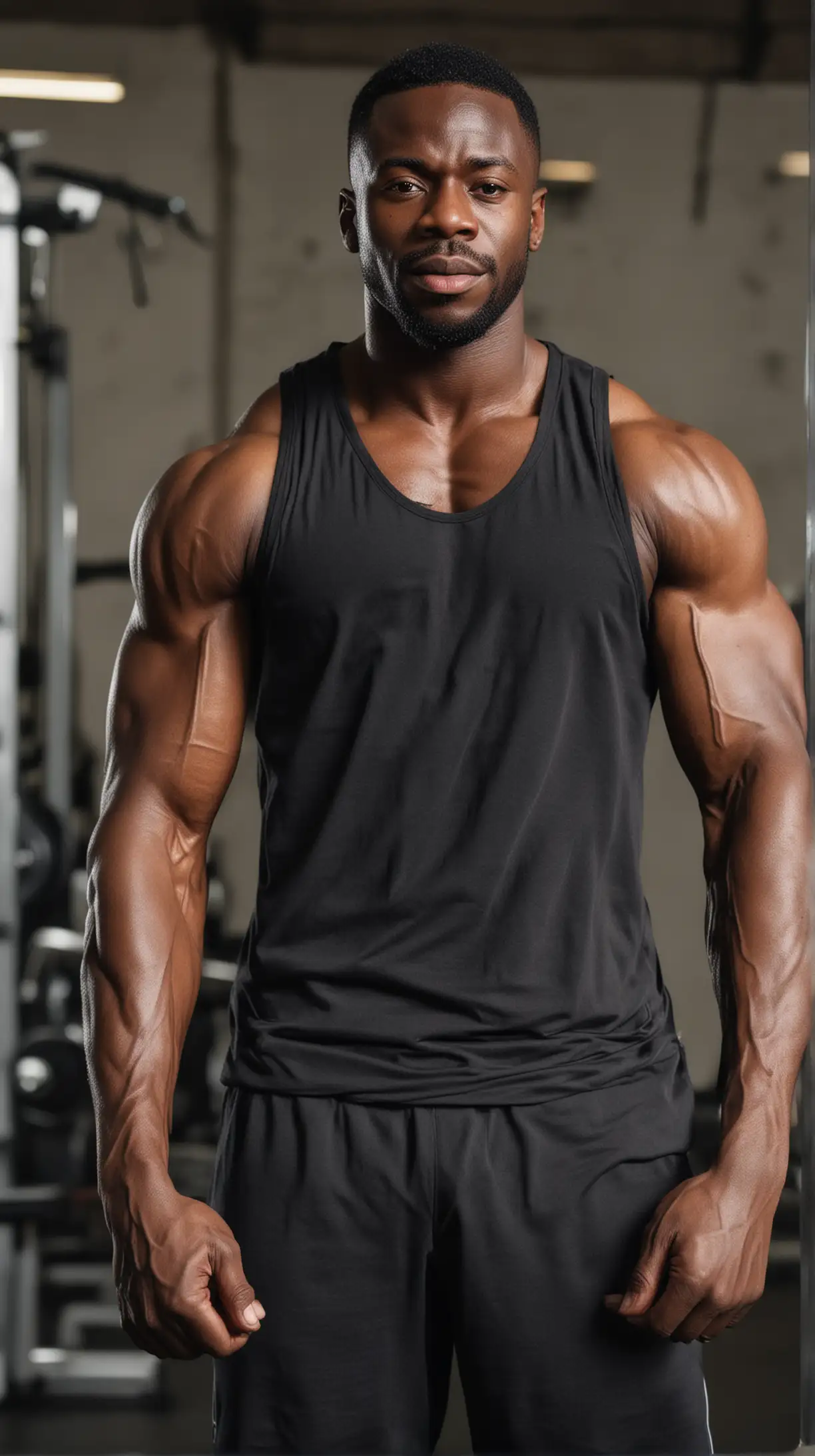 Muscular Black Man Exercising at the Gym