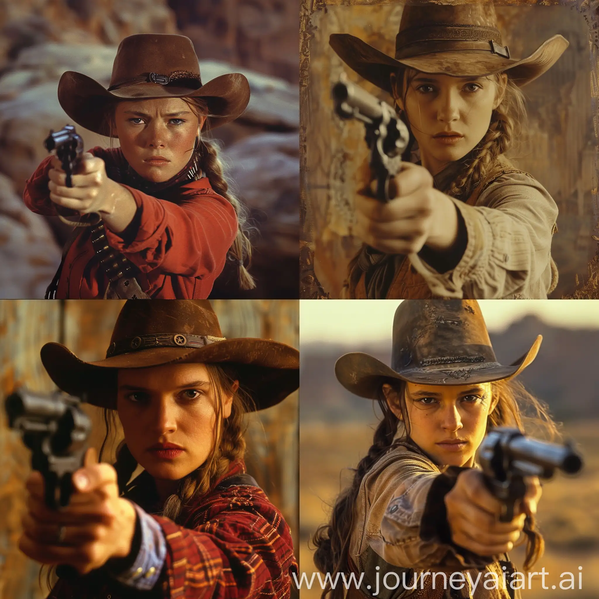 film still, film by Quentin Tarantino, western, 19th century, young woman, cowboy hat, gun, живопись 