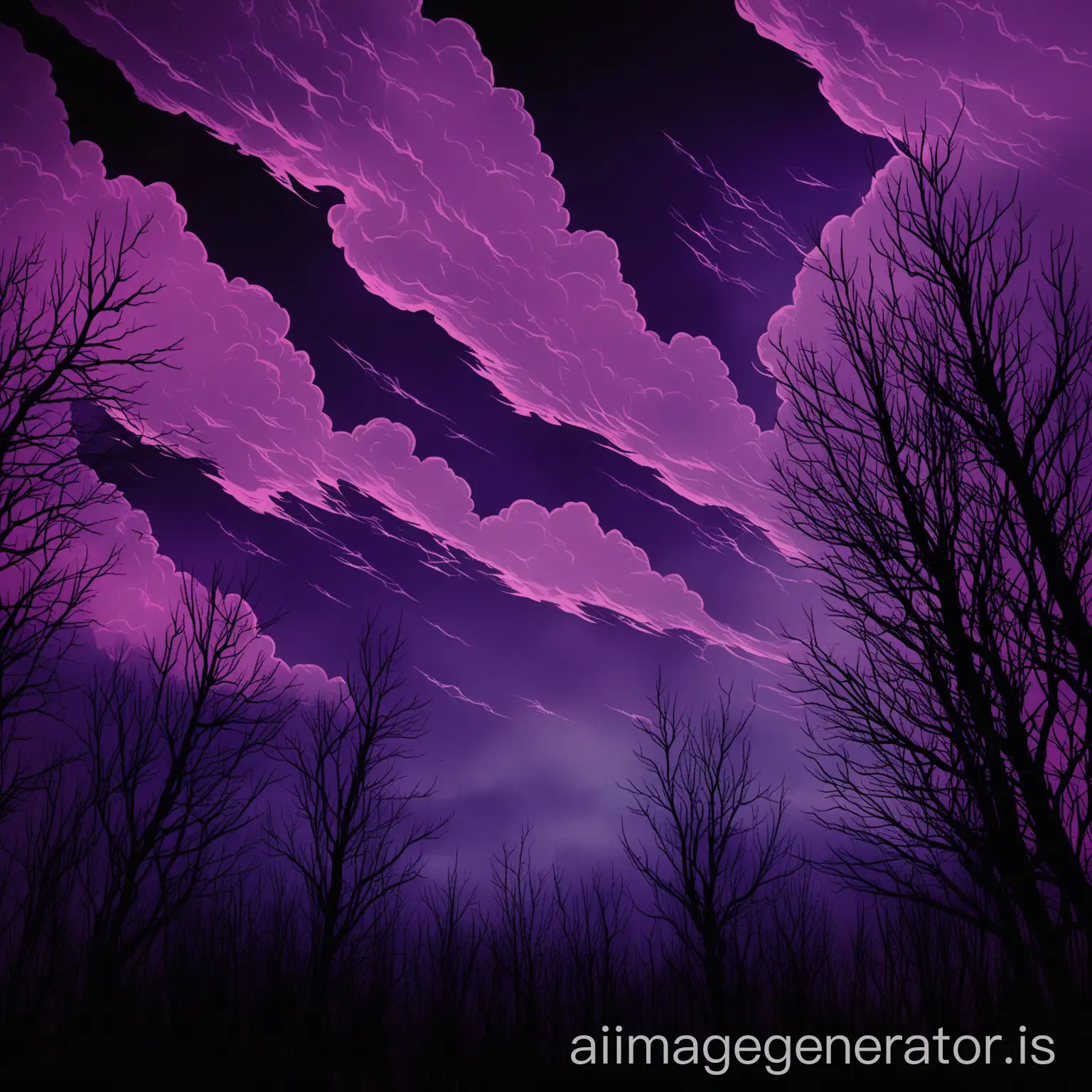 a sky with haunting treas with a 80's look