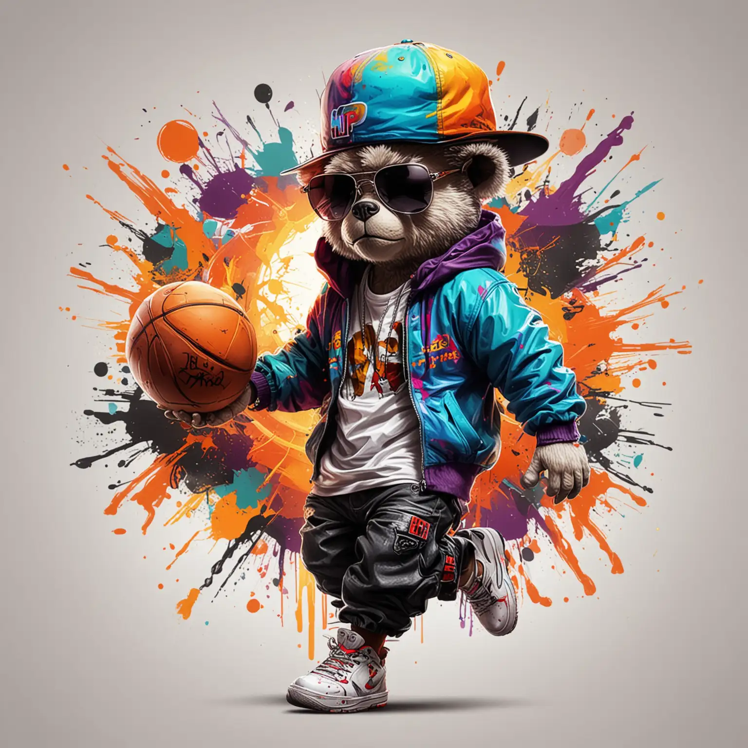 Colorful Abstract Painting of a Hip Hop Halloween Hover Basketball Player Teddy