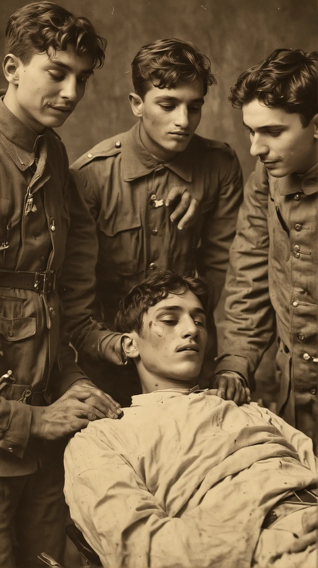 Comrades Care for Injured 20YearOld Veneslao Moguel in 1915