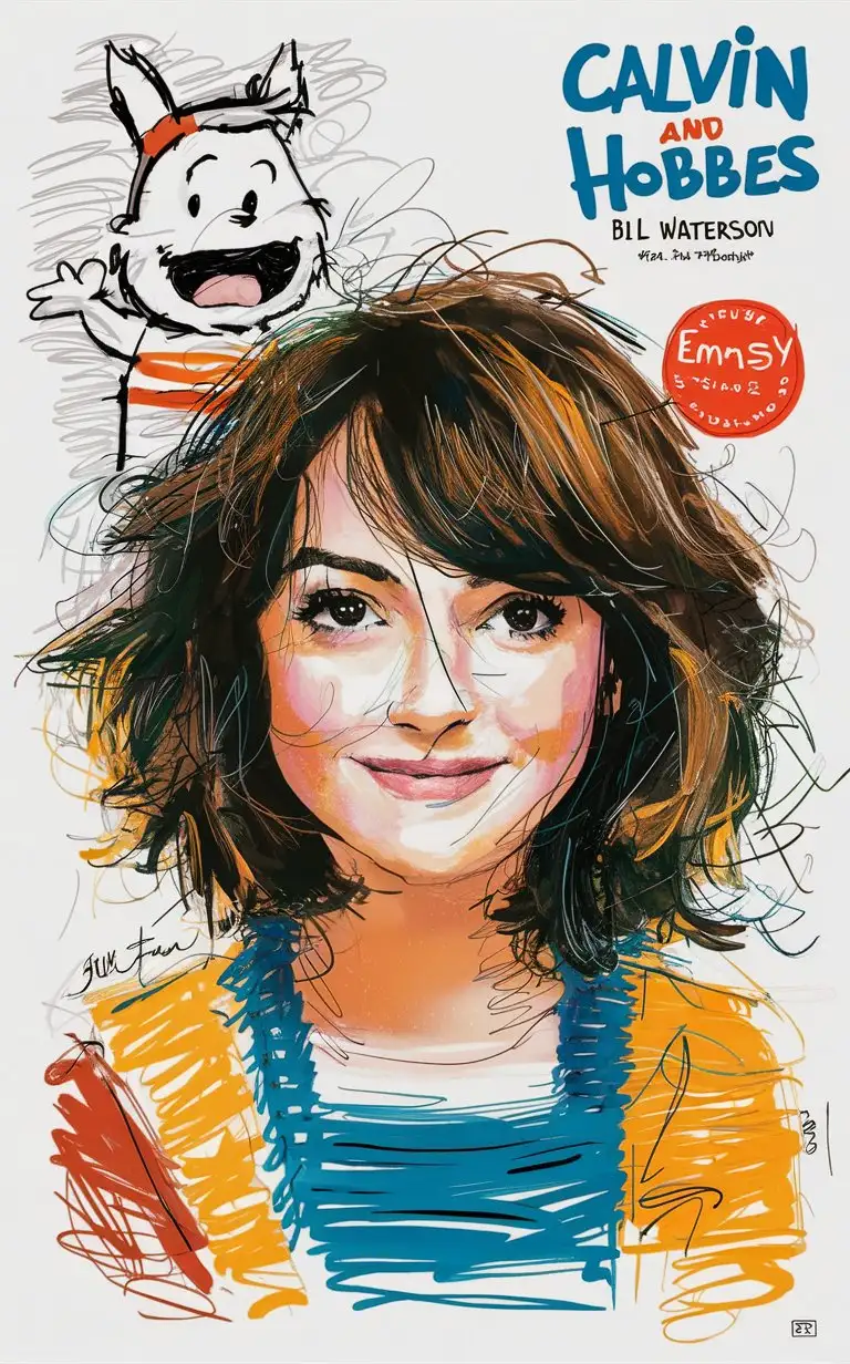 Emma stone drawn with messy scribbles, white background, by Bill waterson --ar 3:4 --s 750