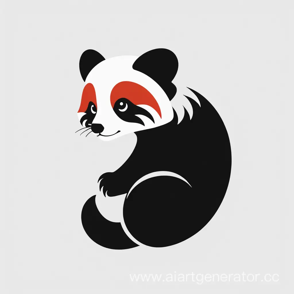 черно белый очень минималистичный логотип в виде красной панды
