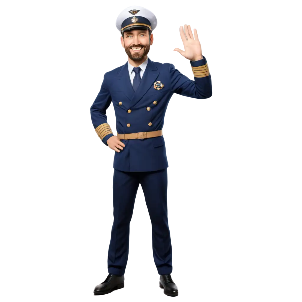 Vibrant-PNG-Caricature-Cheerful-Captain-Waving-in-Unique-Outfit