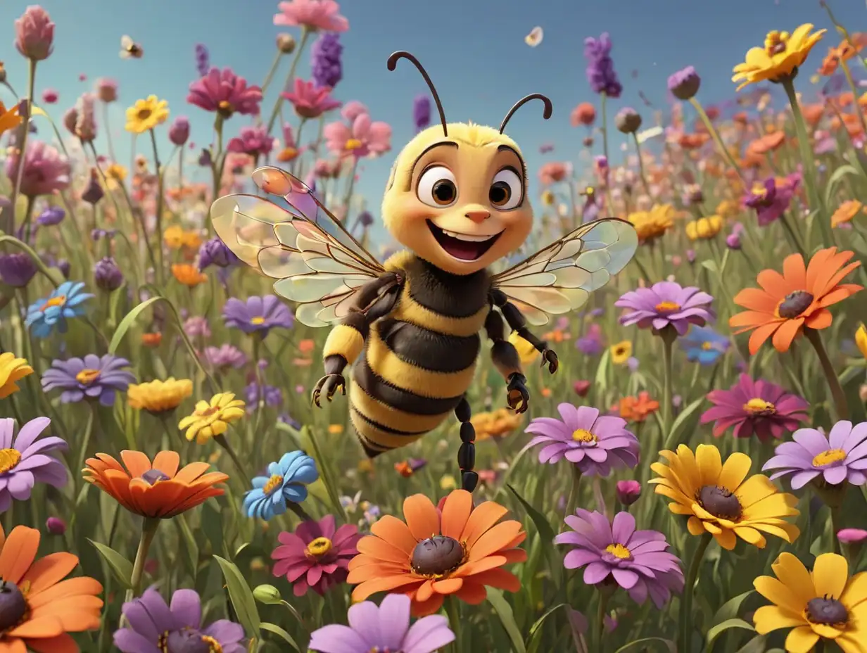 Vibrant-Meadow-Scene-with-DisneyInspired-Little-Bee-and-Honeycomb