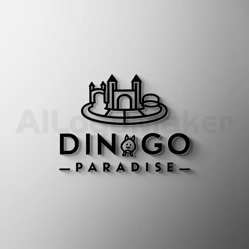 a logo design,with the text "dingo paradise", main symbol:a recreation base with inflatable castles and a tubing track and trampolines in a circle formed by the name of the logo,Minimalistic,be used in Entertainment industry,clear background